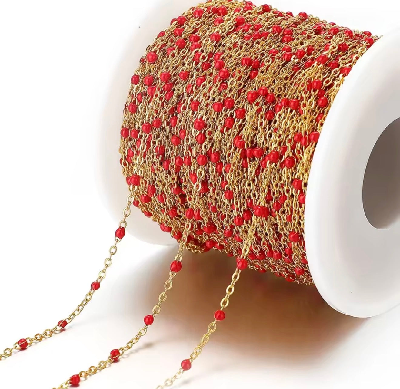 Stainless Steel Gold Enamel Drip Chain Red