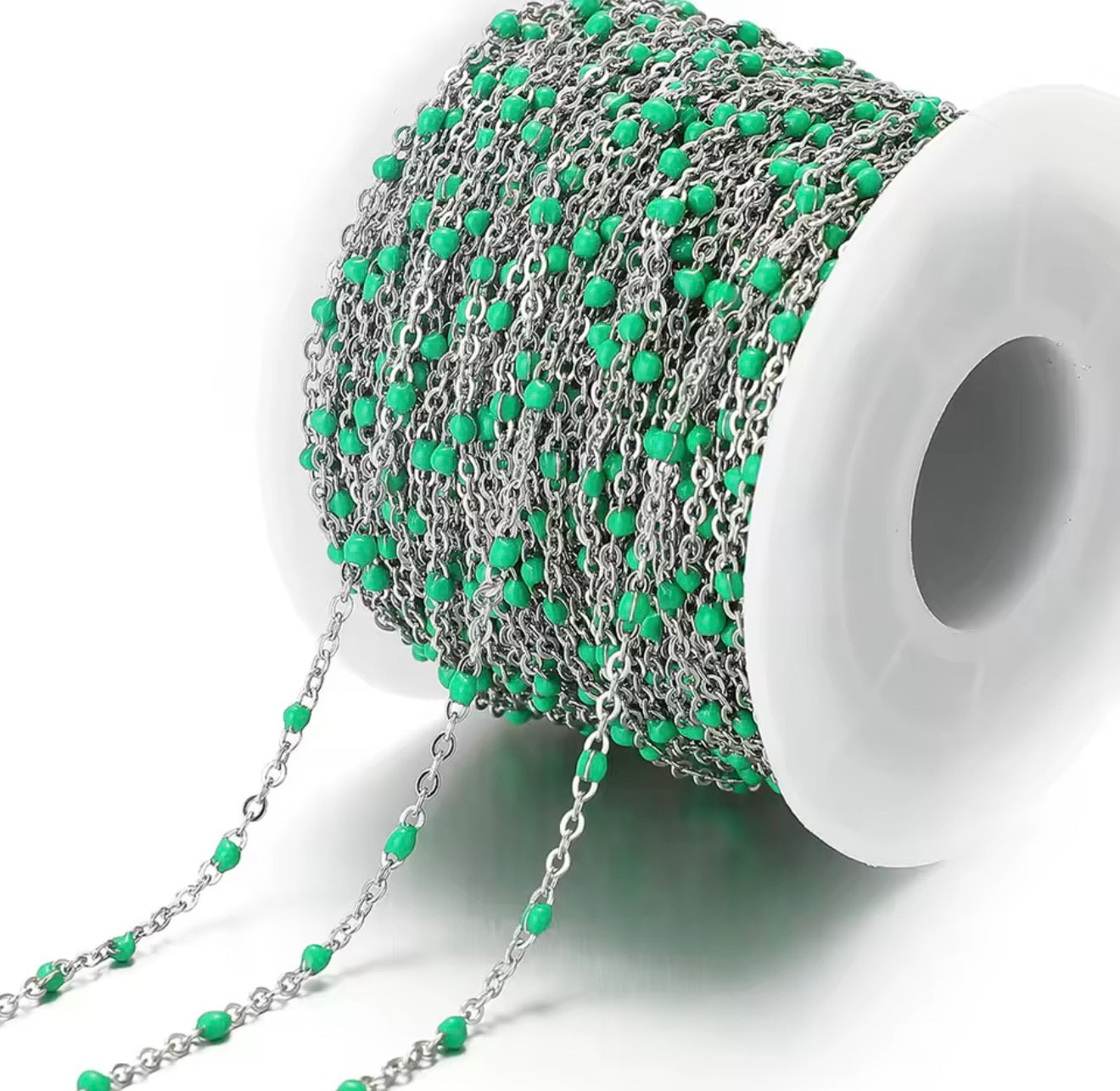 Stainless Steel Silver Enamel Drip Chain Green