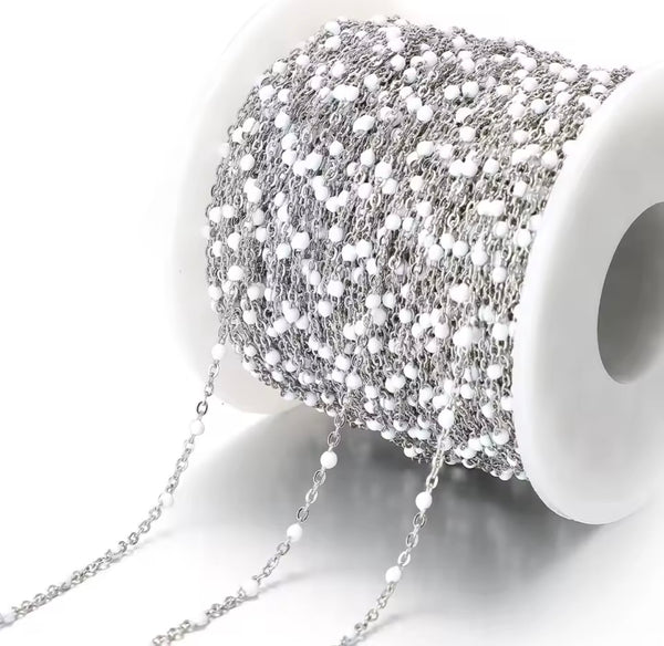 Stainless Steel Silver Enamel Drip Chain white