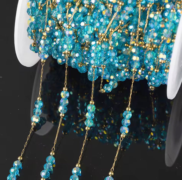 Stainless Steel Gold Colorful Crystals Lake Blue