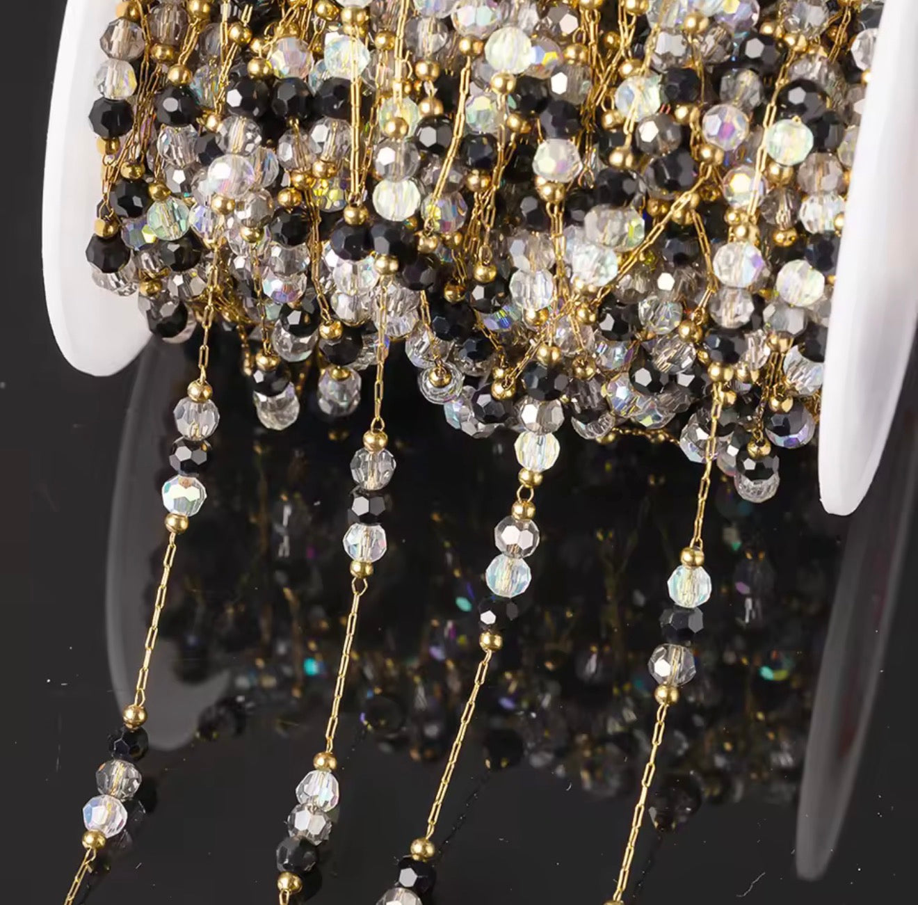 Stainless Steel Colorful Crystal Black
