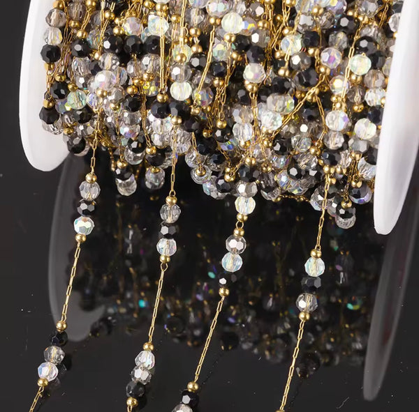 Stainless Steel Colorful Crystal Black