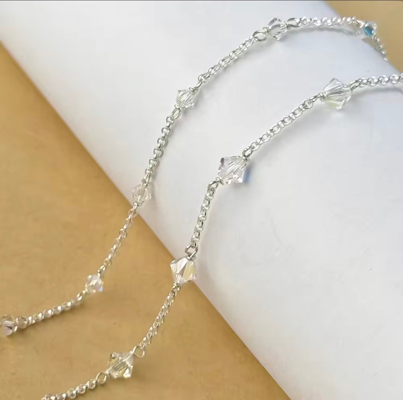 Sterling Silver Roll Chain Swarovski Crystal 3mm