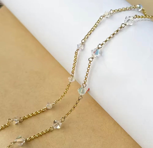 Gold Filled Roll Chain Swarovski Crystal 3mm