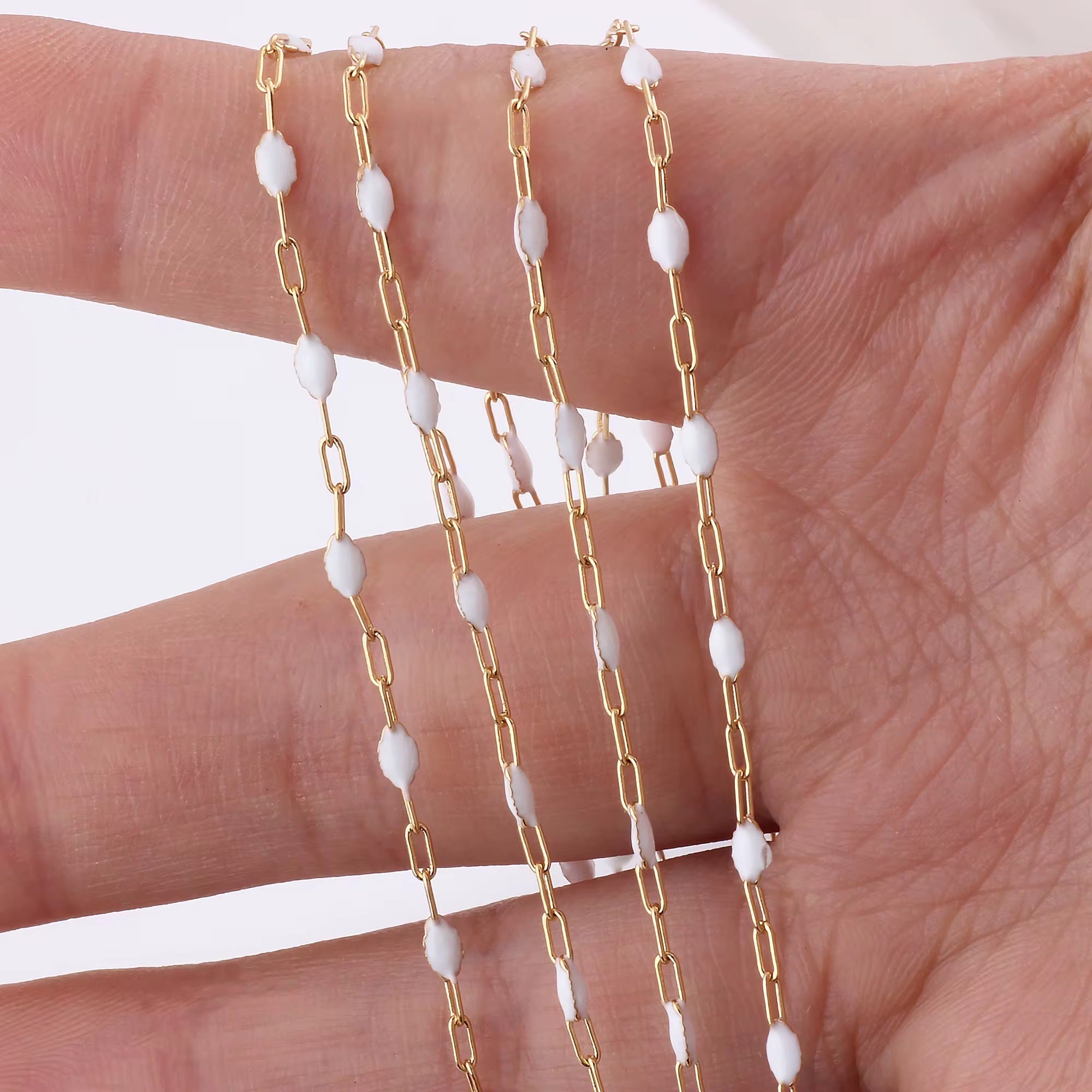 14k Gold Filled 2MM Flat Rectangular Beaded Enamel Chain