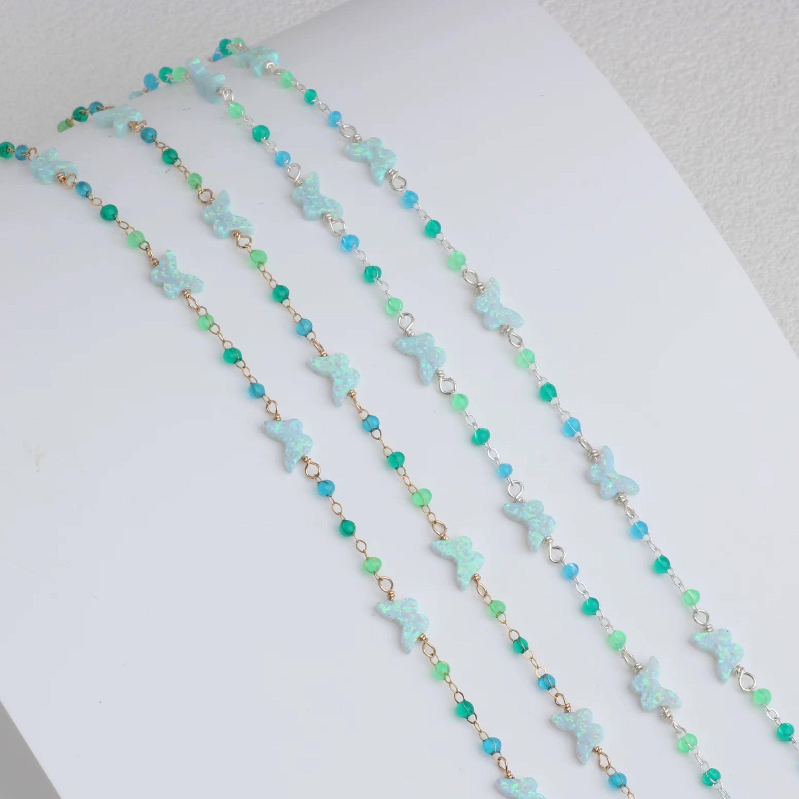 14K Gold Filled Flat Cable Chain with Mint Butterflies