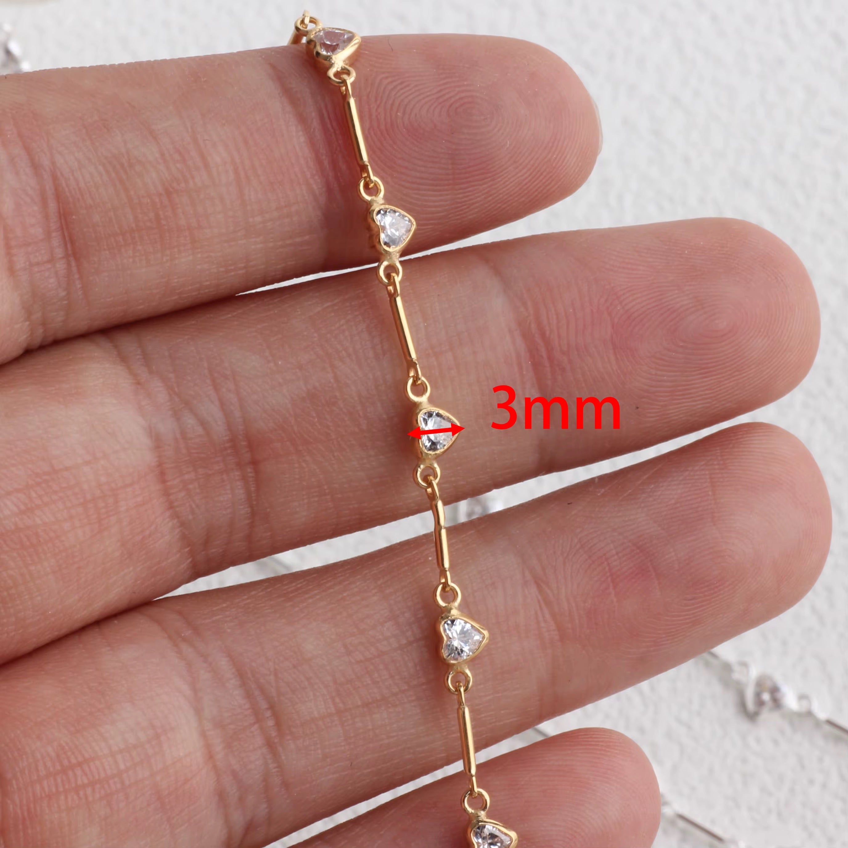 14k GF Link Chain with CZ bezel hearts