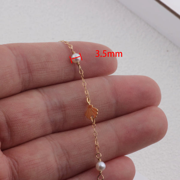 14k Gold Filled Fresh Water Pearl and Shell Cable Chain