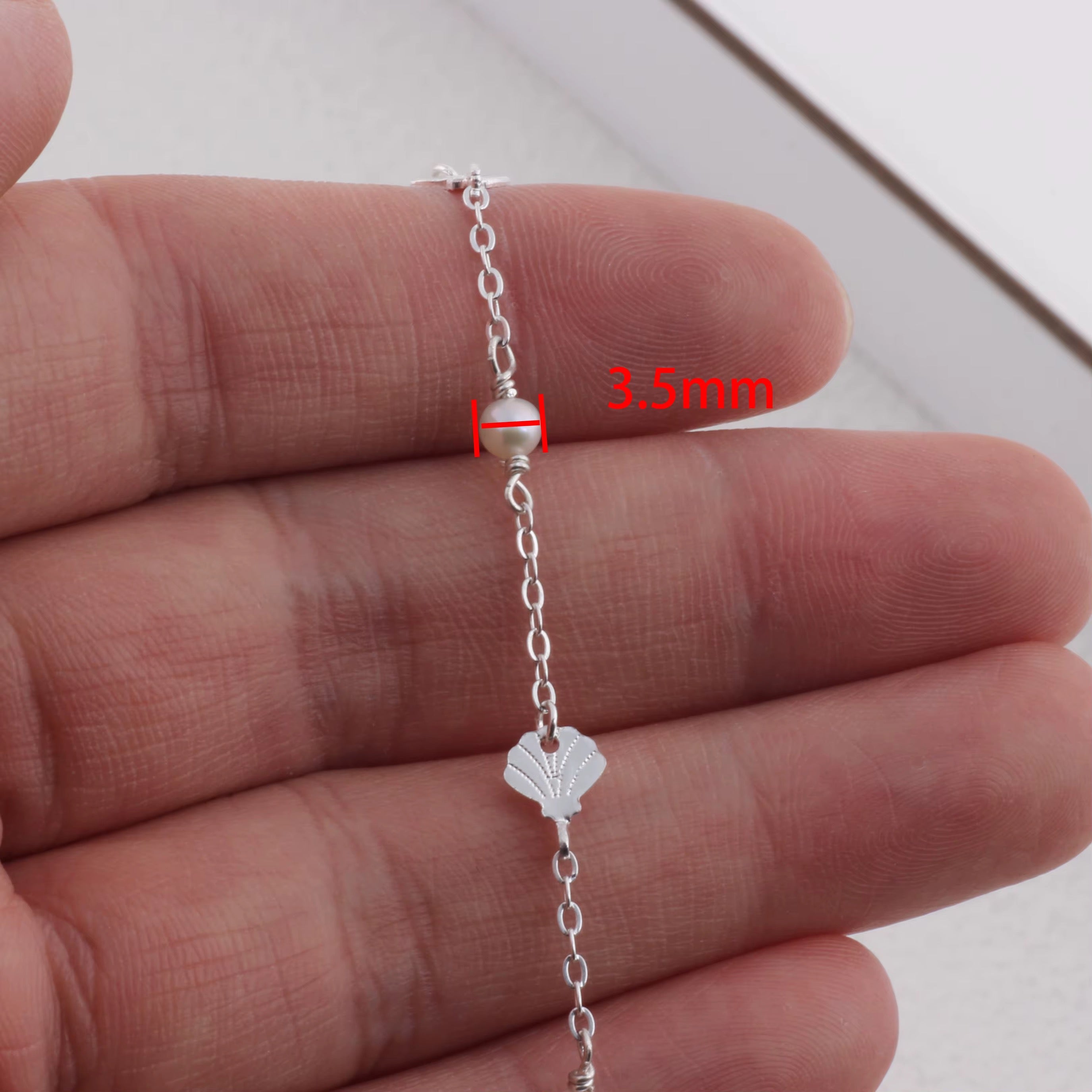 Sterling Silver with Fresh Water Pearl & Shell Cable Chain