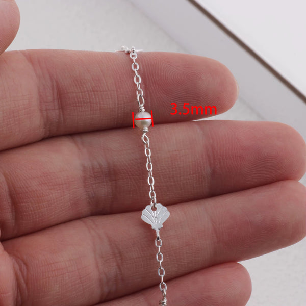 Sterling Silver with Fresh Water Pearl & Shell Cable Chain