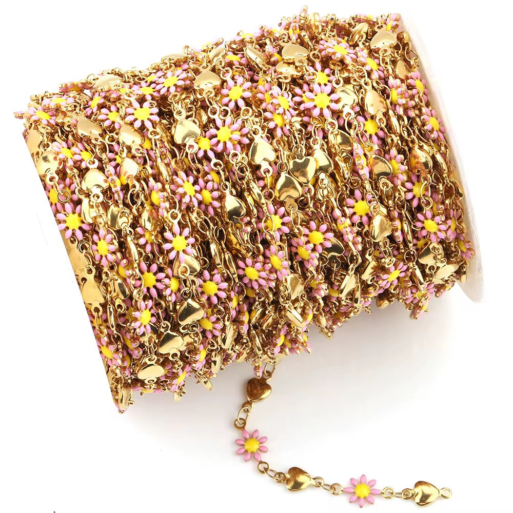 Stainless steel Plum Blossum Chain with Pink Daisy