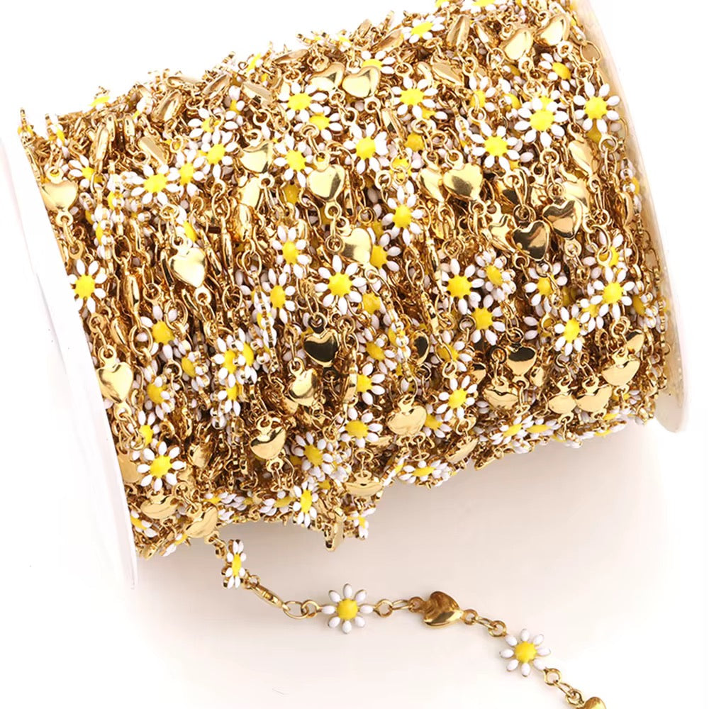 Stainless Steel Plum Blossum Chain with yellow Daisy