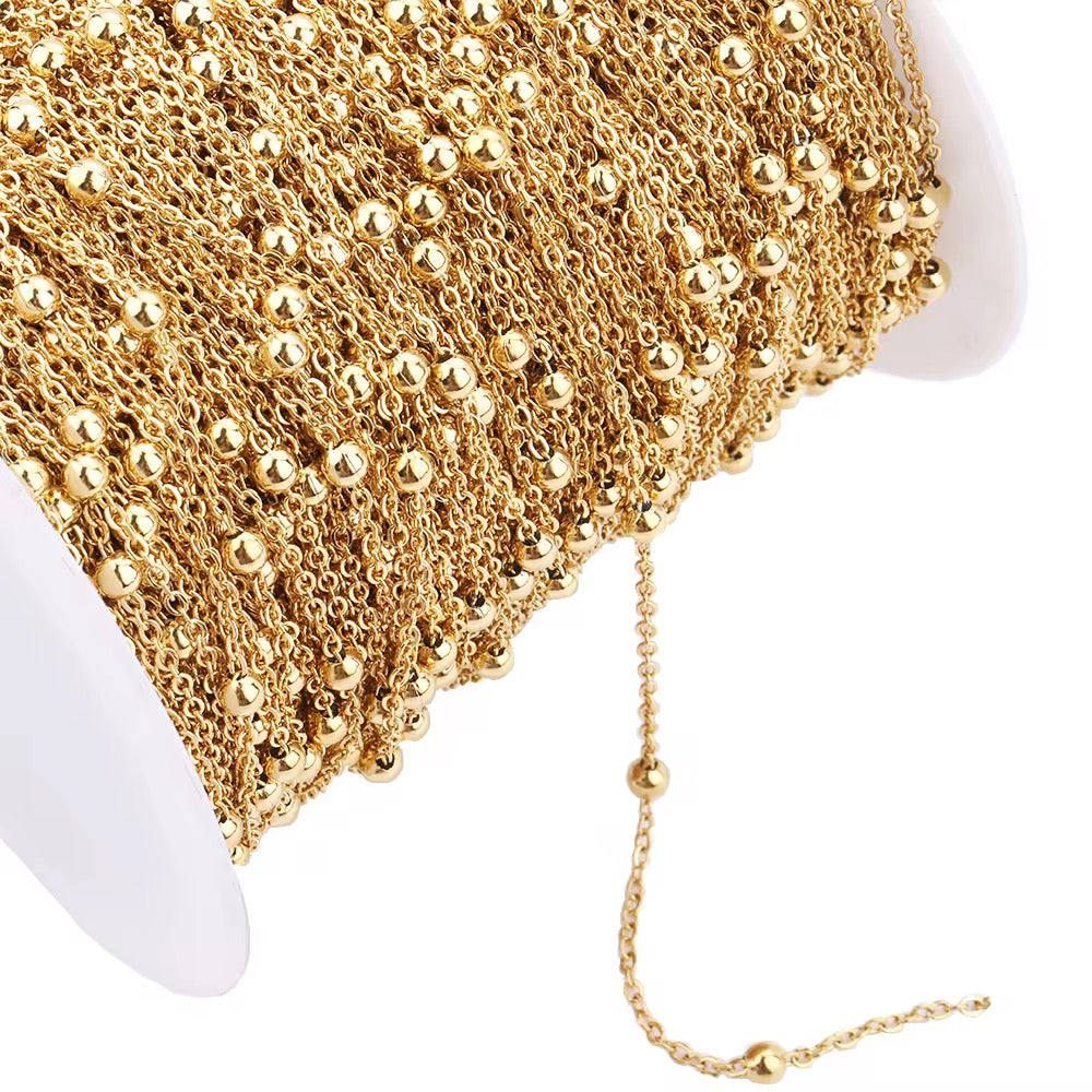 Stainless Steel Gold Beaded Chain