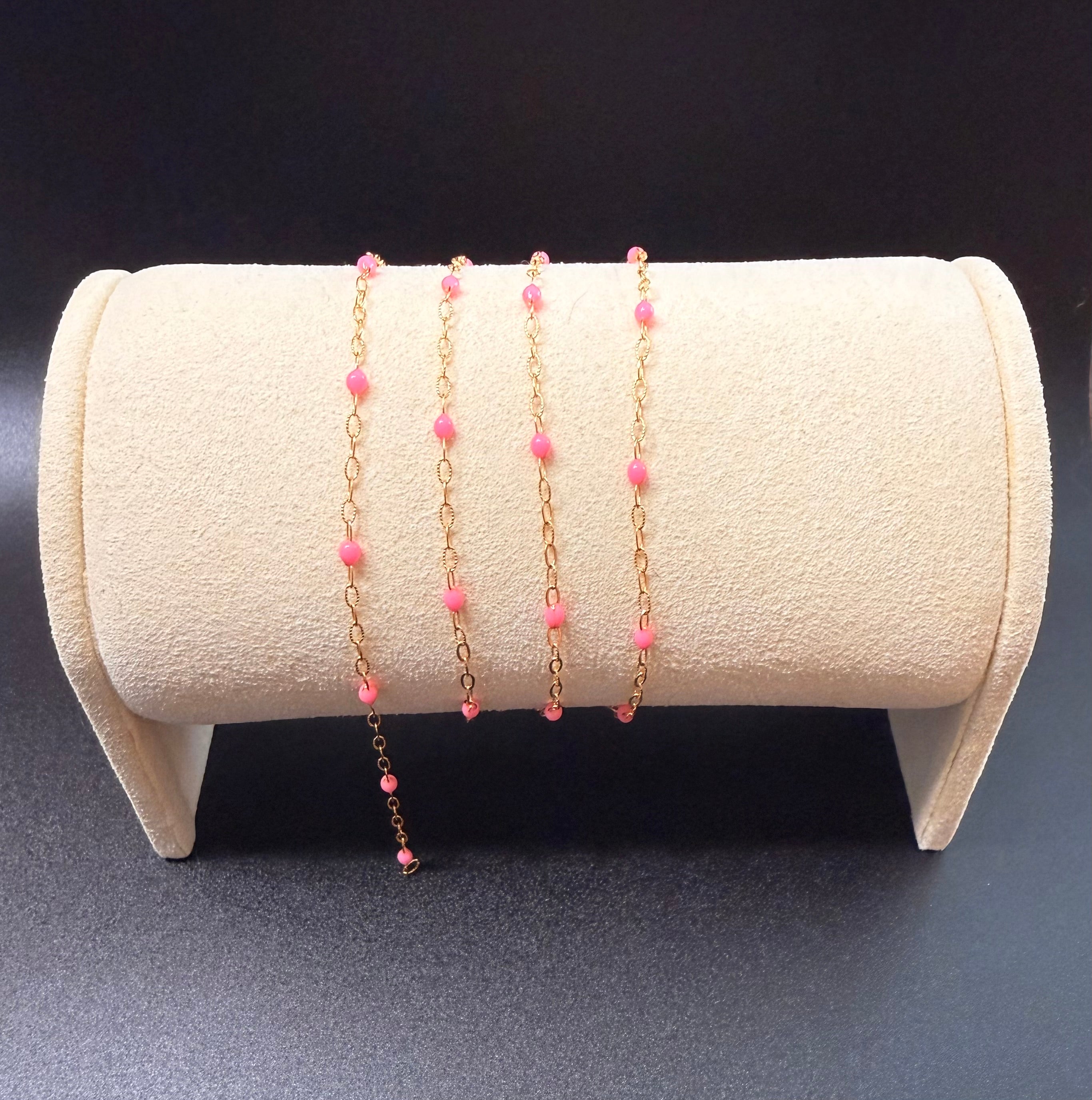 14k Gold Filled 1.68mm Flat Cable with Pink Enamel Beads