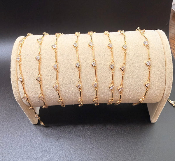 14k Gold Filled Link Chain with Bezel Heart
