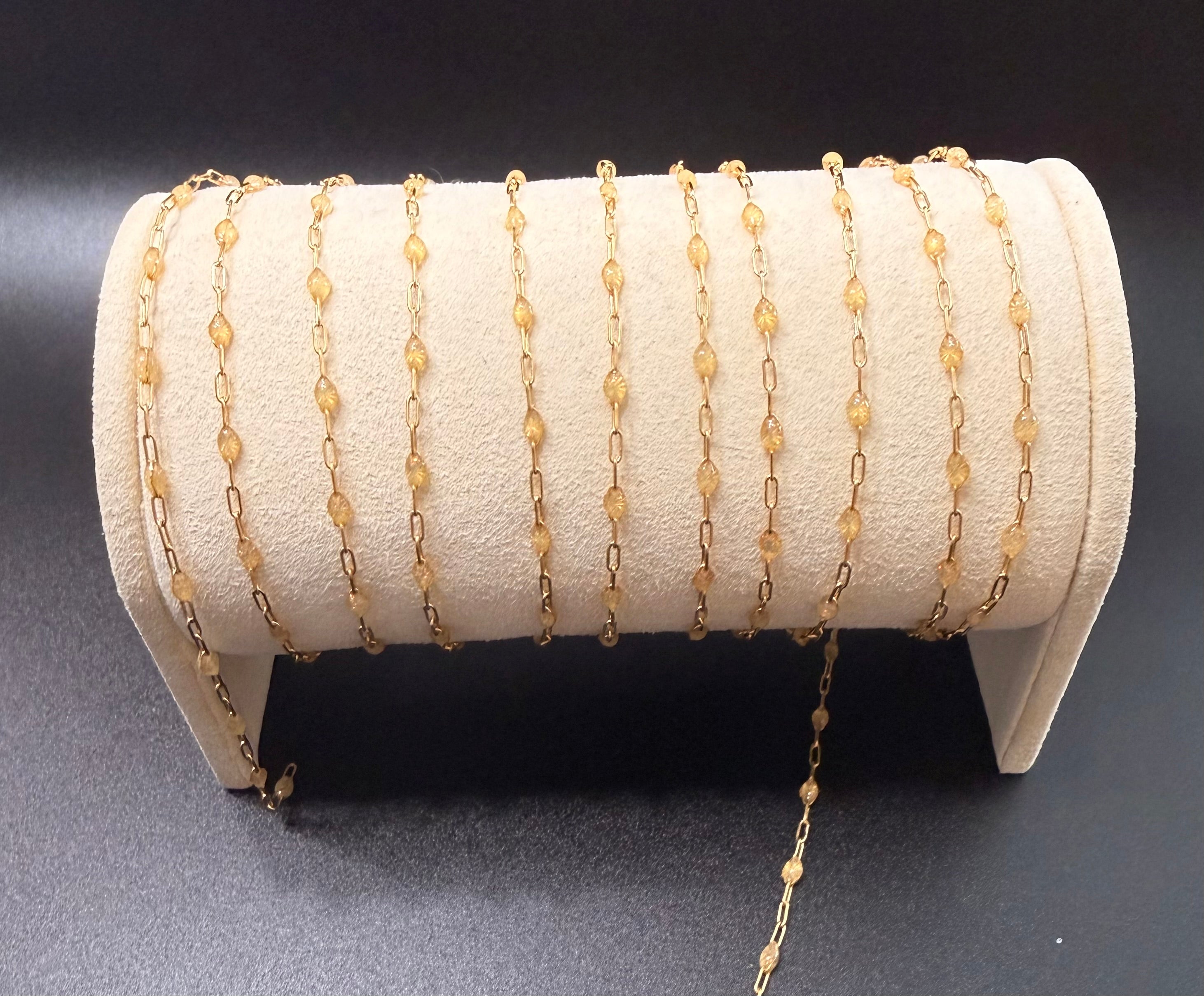 14k Gold Filled 1.5MM Paperclip Champagne Enamel Bead