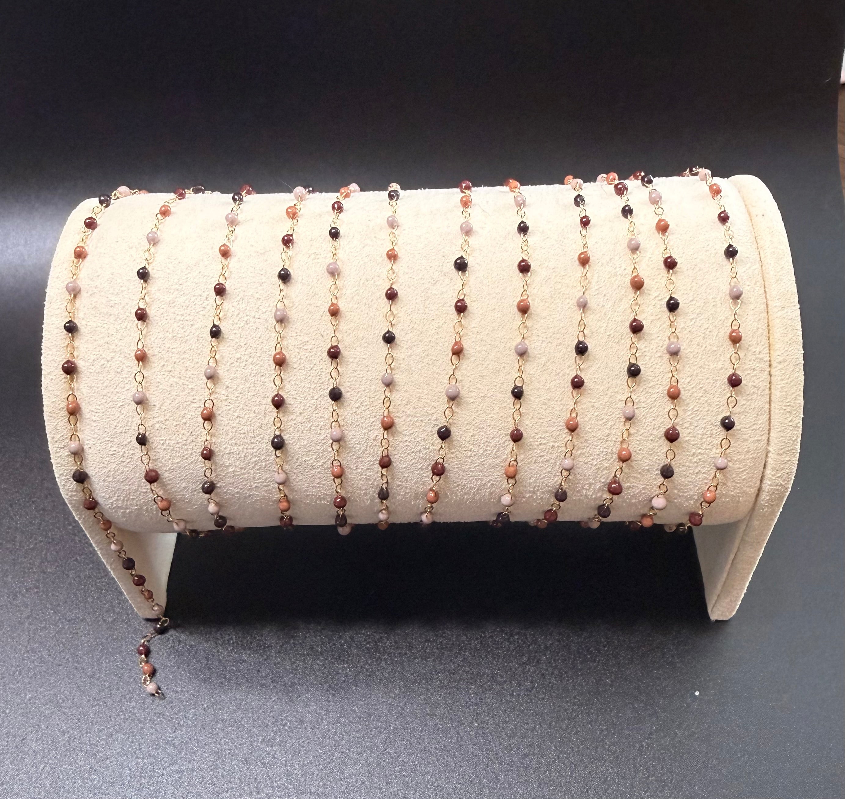 14K Gold Filled 1.5mm Flat Cable Chain with Brown Enamel Beads