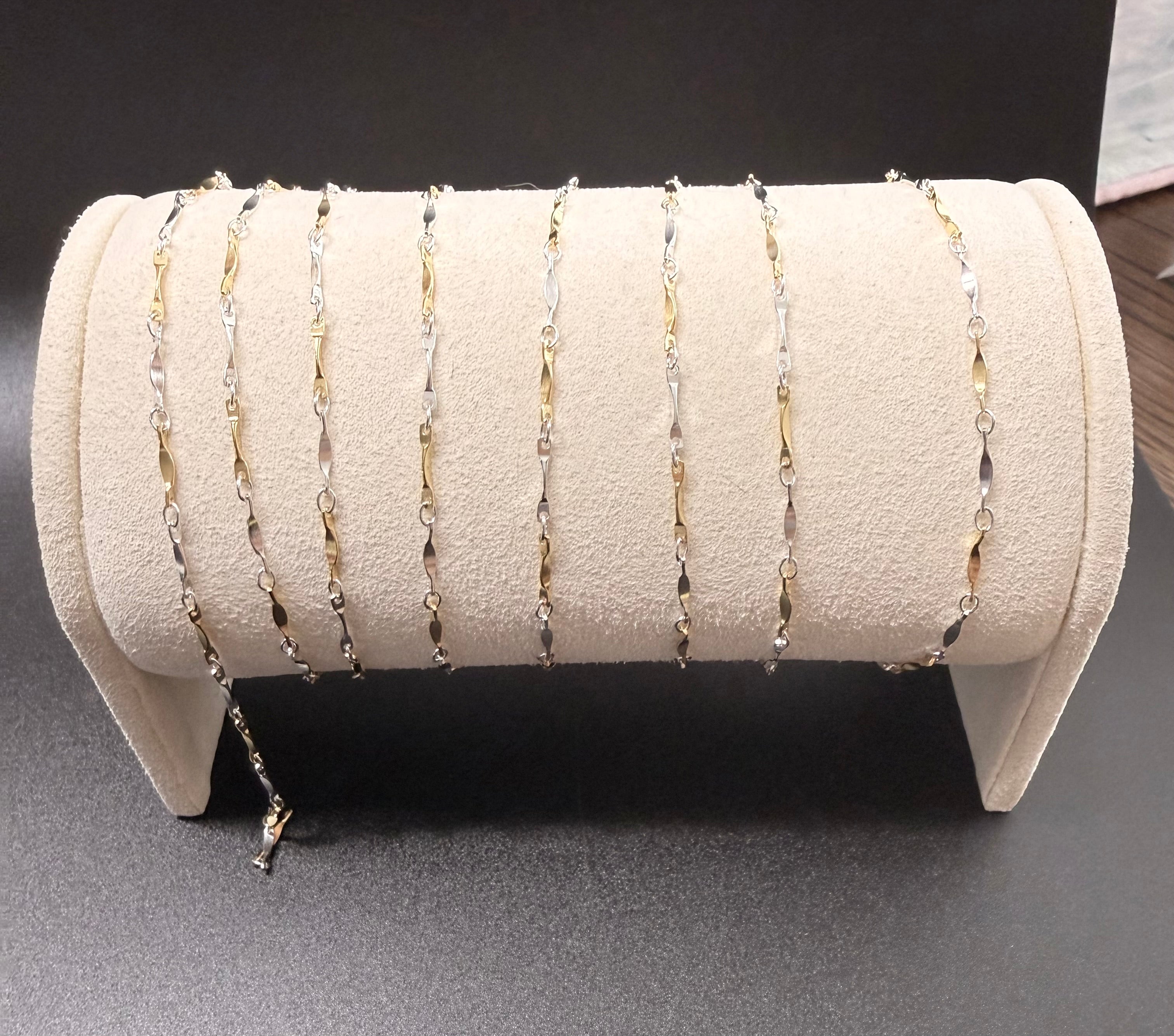 925 & 14K GF Dapped Bar Chain 8.5mmx1.3mm