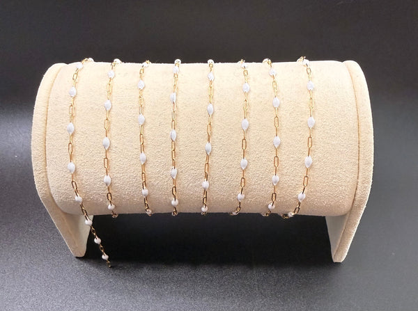 14k Gold Filled Paperclip Chain with White Enamel
