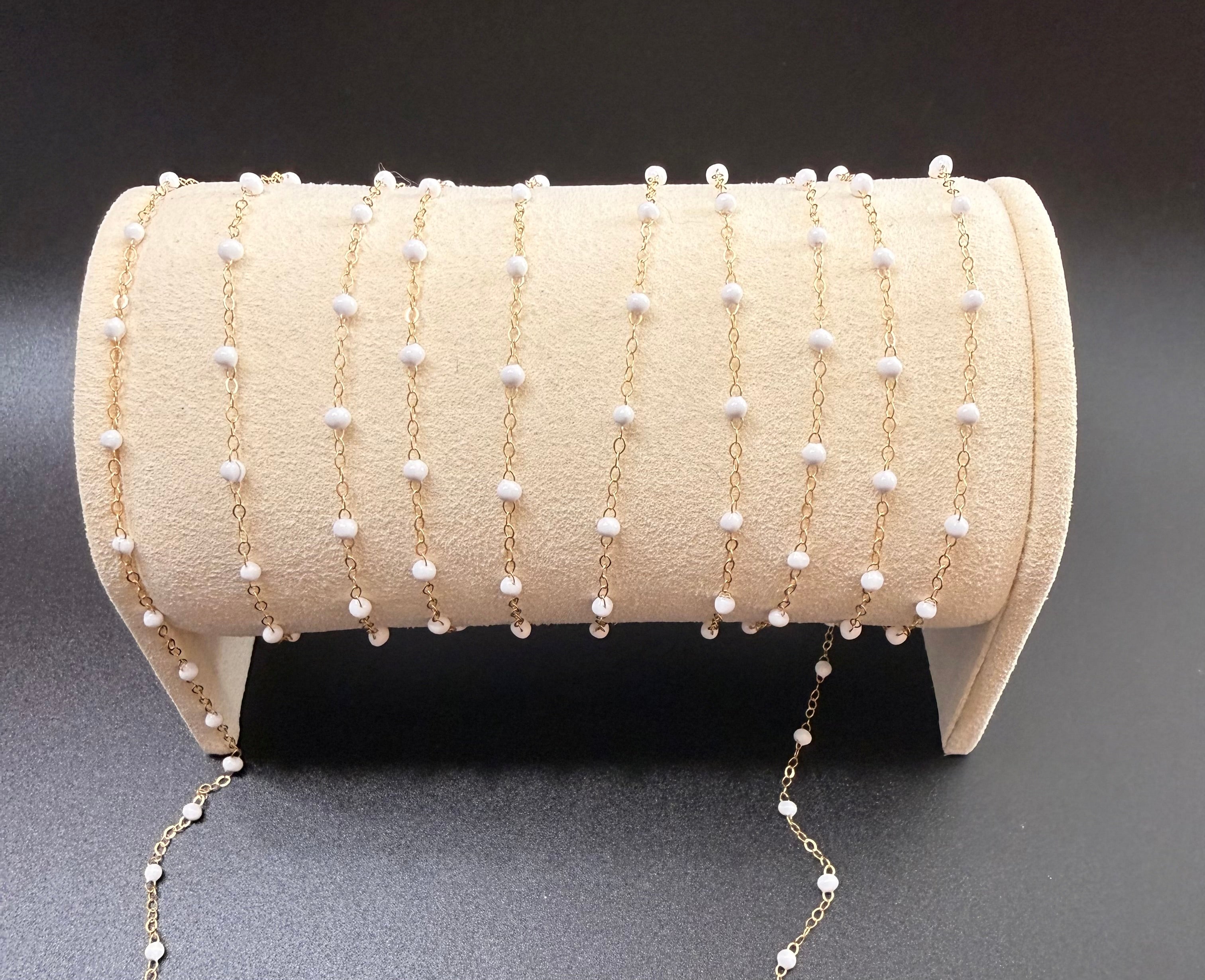 14k Gold Filled 1.68mm Cable Chain with white Enamel