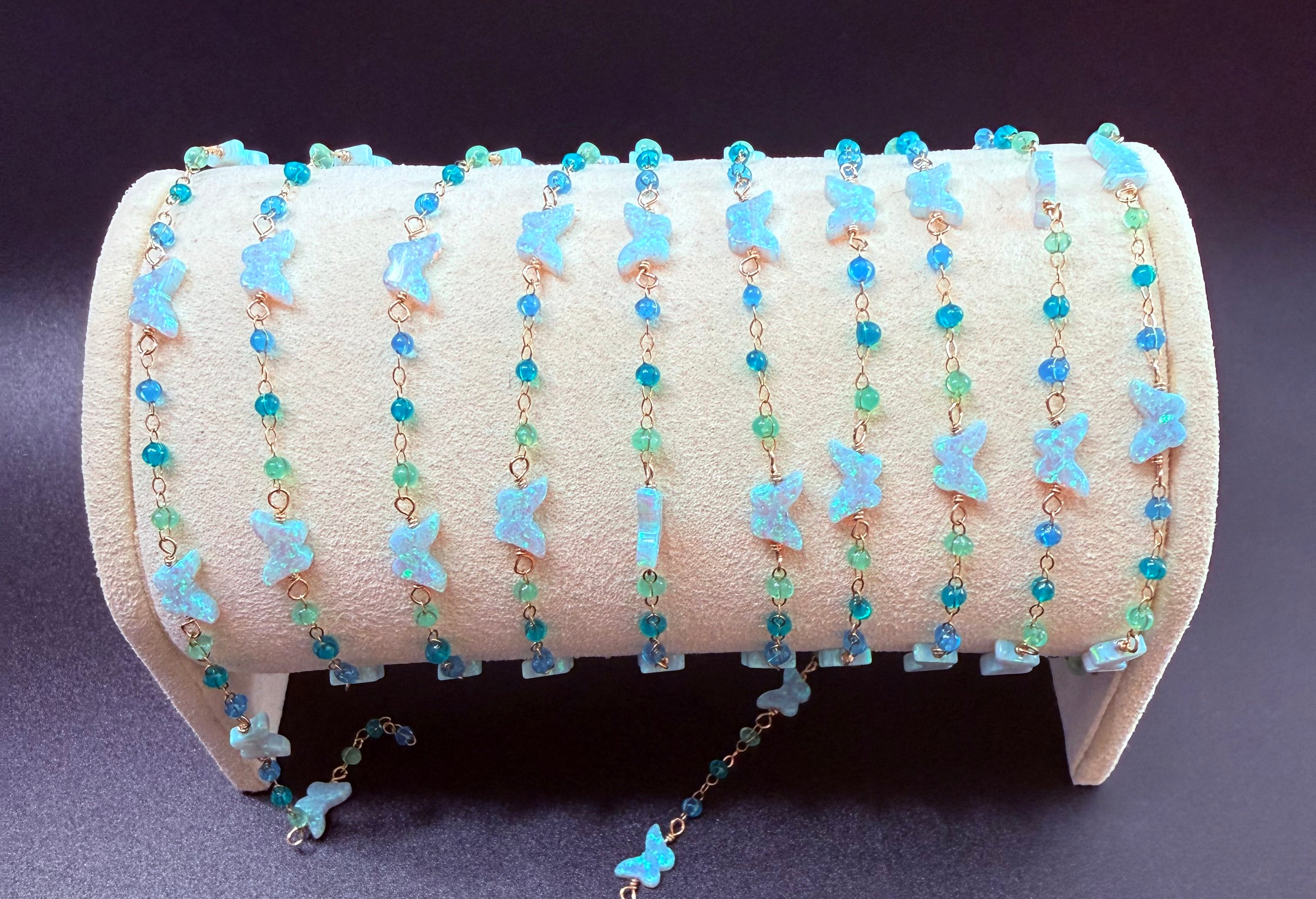 14k Gold Filled Cable Chain with Mint Butterflies