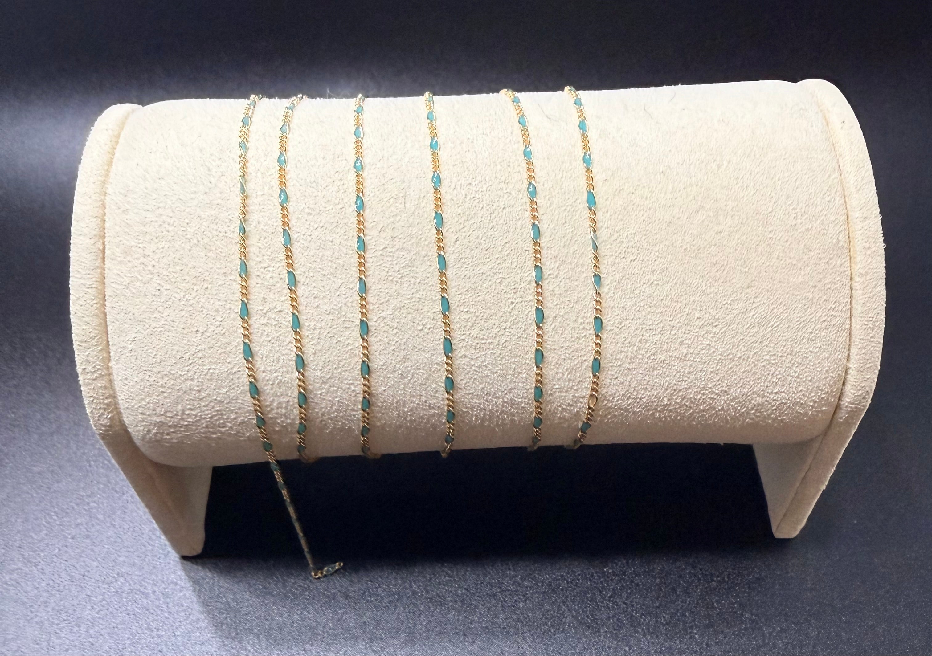 14K Gold Filled Figaro Chain Blue/sea Green 1.5mm width