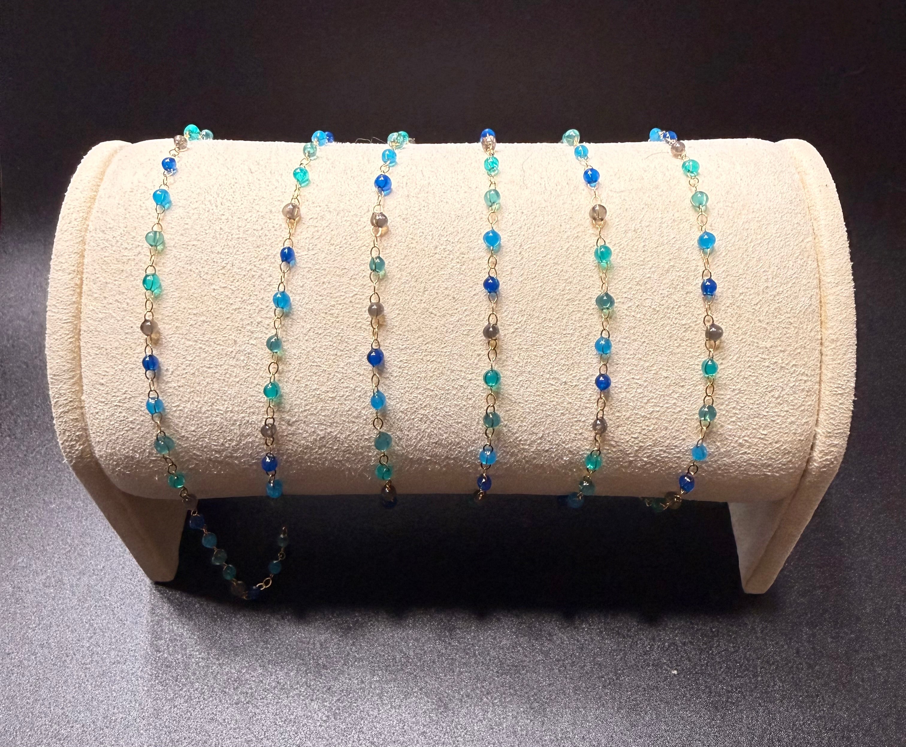 14k Gold Filled 1.5mm Flat Cable Chain Blue Enamel