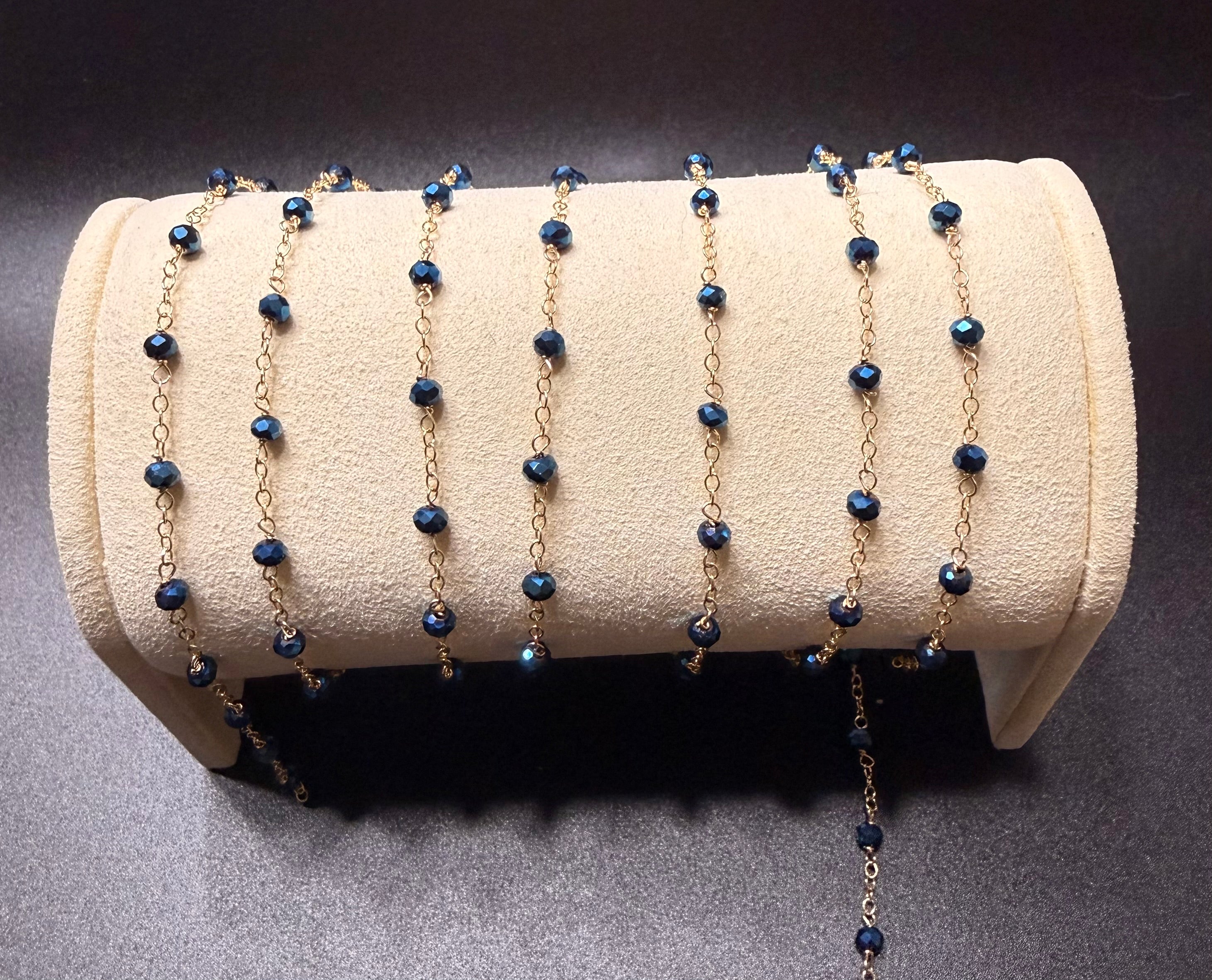 14k Gold Filled 1.6mm Cable Chain with Blue Crystals RZ Links Exclusive