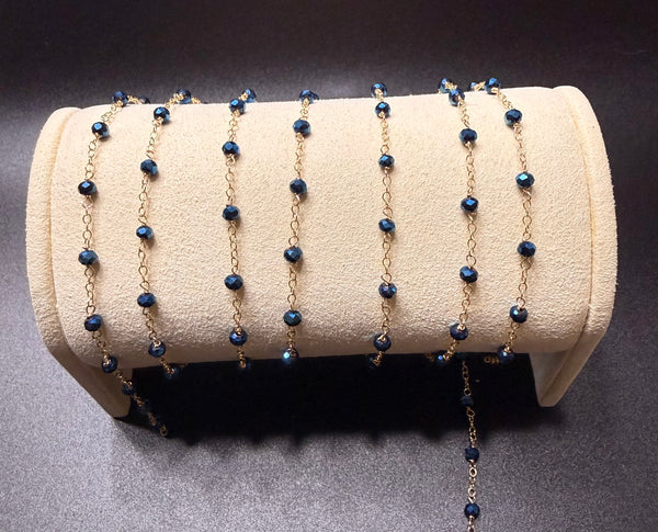 14k Gold Filled 1.6mm Cable Chain with Blue Crystals RZ Links Exclusive