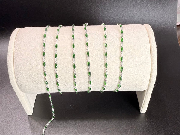 S925 Sterling Silver Figaro Chain Green 1.5mm Width