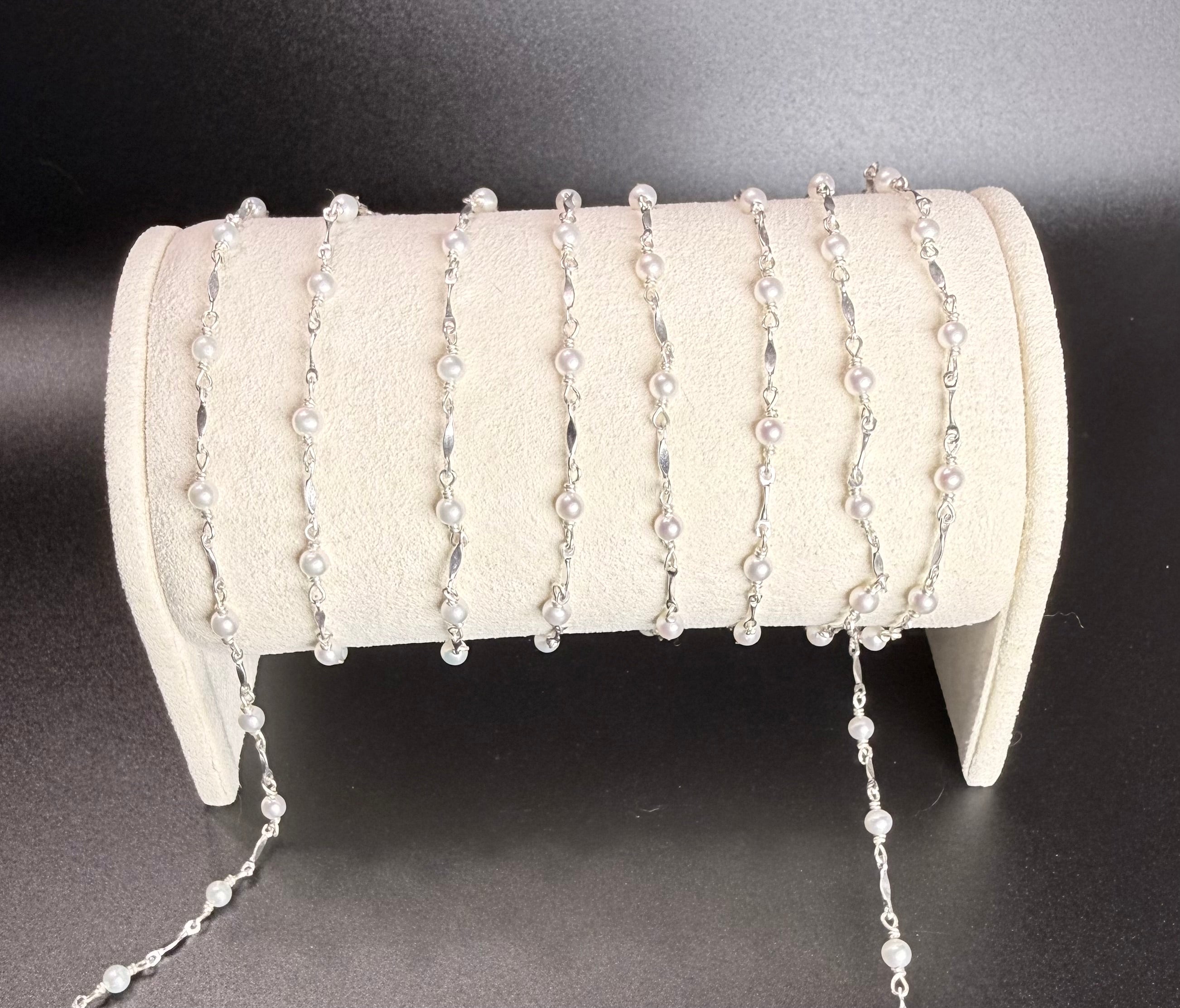 925 Sterling Silver Dapped chain with Fresh Water Pearls