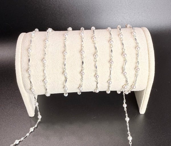 925 Sterling Silver Dapped chain with Fresh Water Pearls