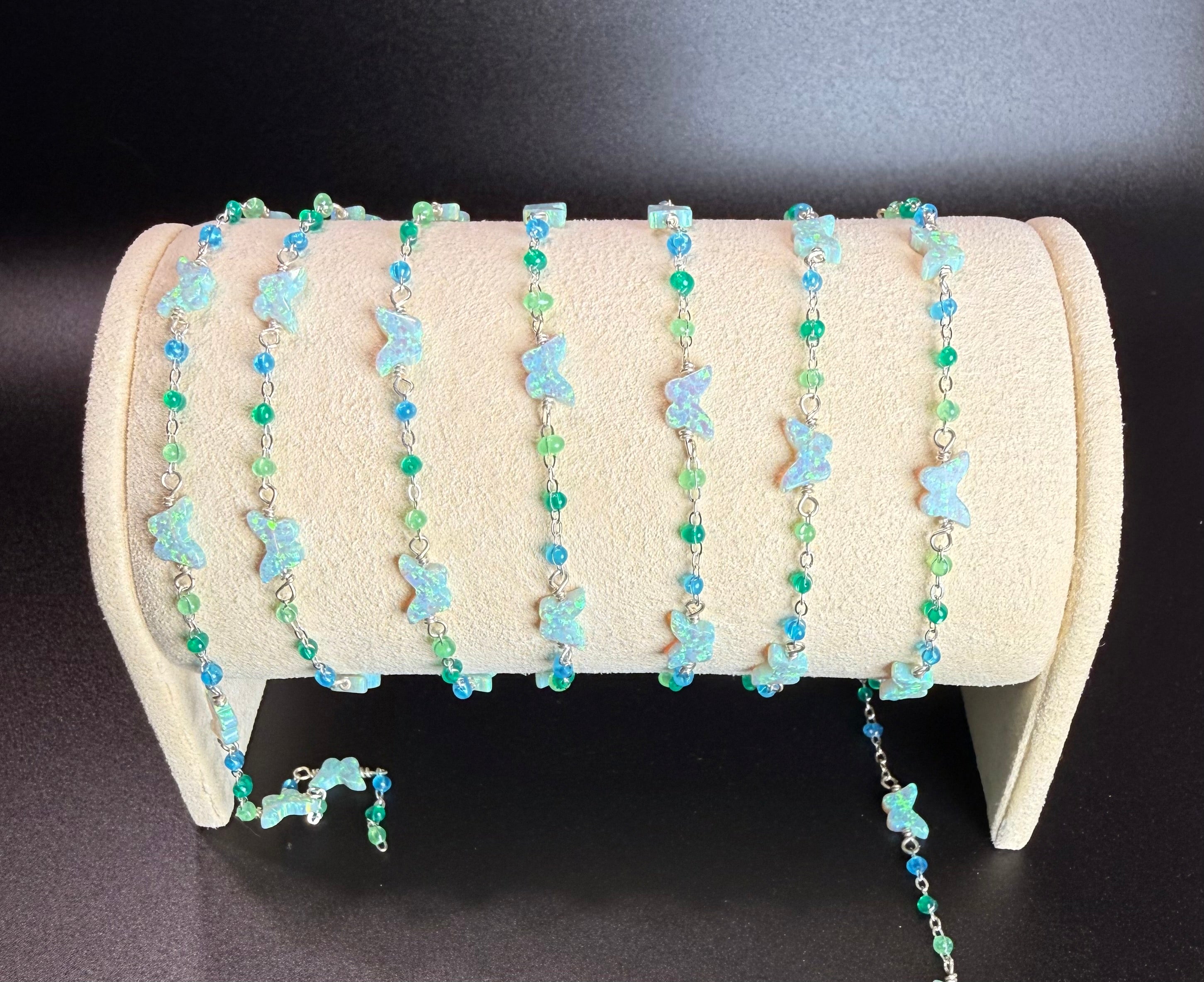 S925 Sterling   Flat Cable Chain with Mint Butterflies