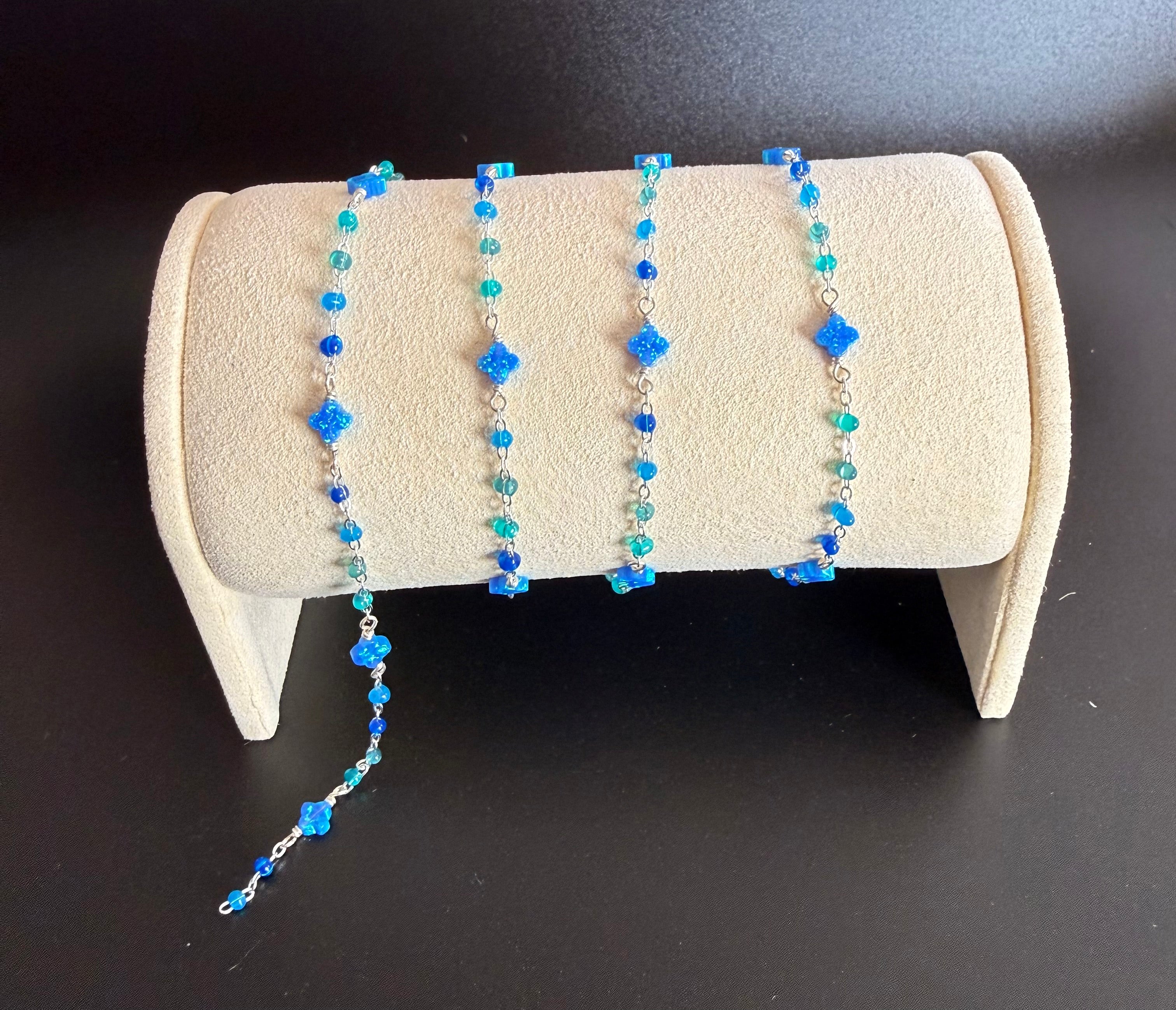 Sterling Silver multi blue Enameled Flat Cable Chain