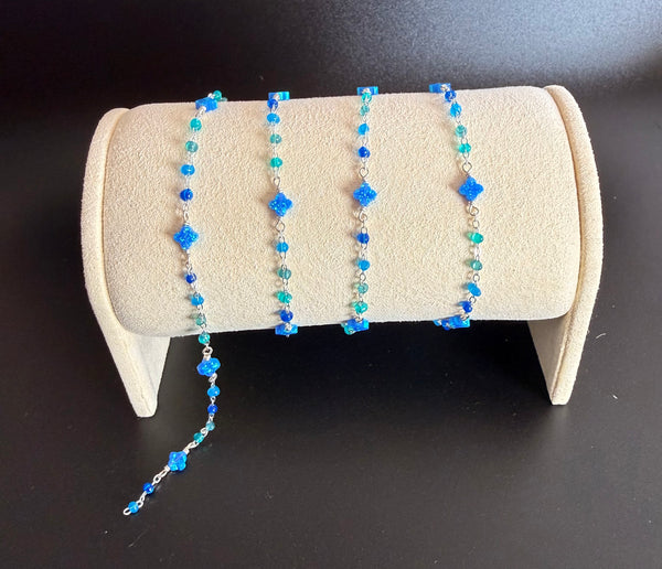 Sterling Silver multi blue Enameled Flat Cable Chain