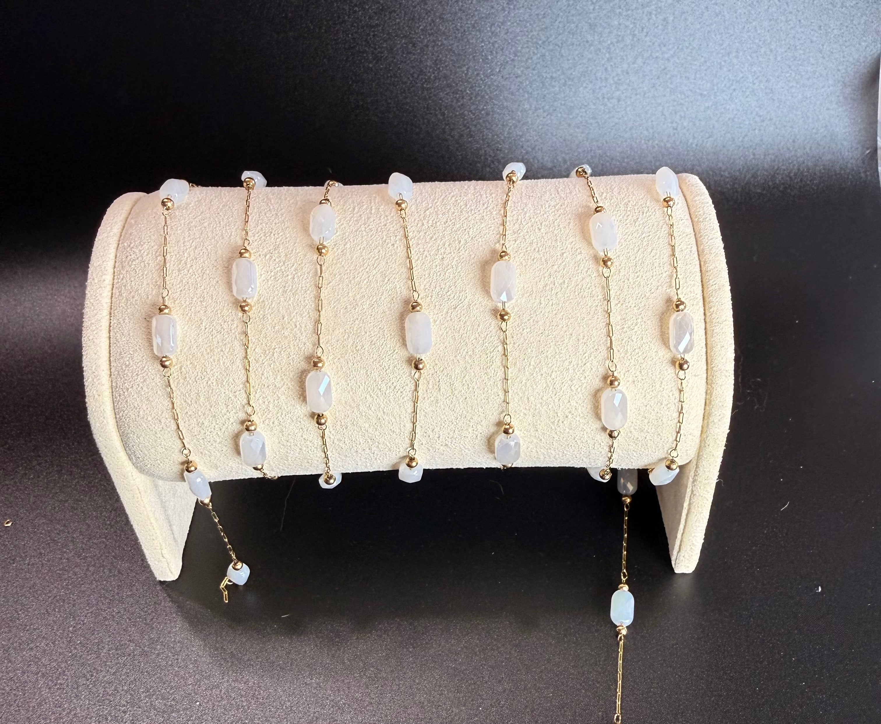 Stainless Steel Rectangle Crystal Bead White