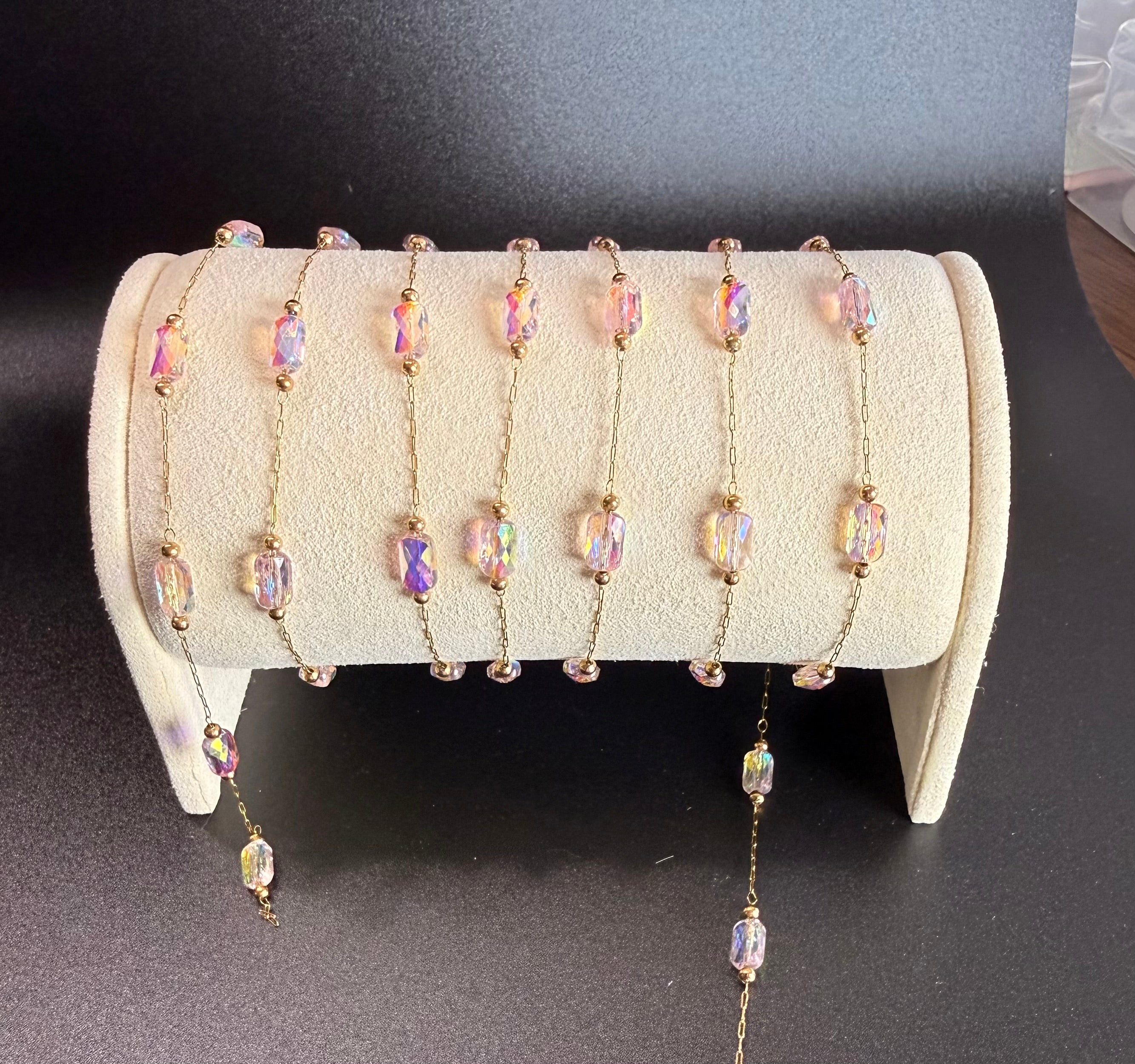 Stainless Steel Rectangle Crystal Bead Champagne