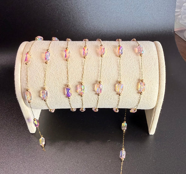 Stainless Steel Rectangle Crystal Bead Champagne