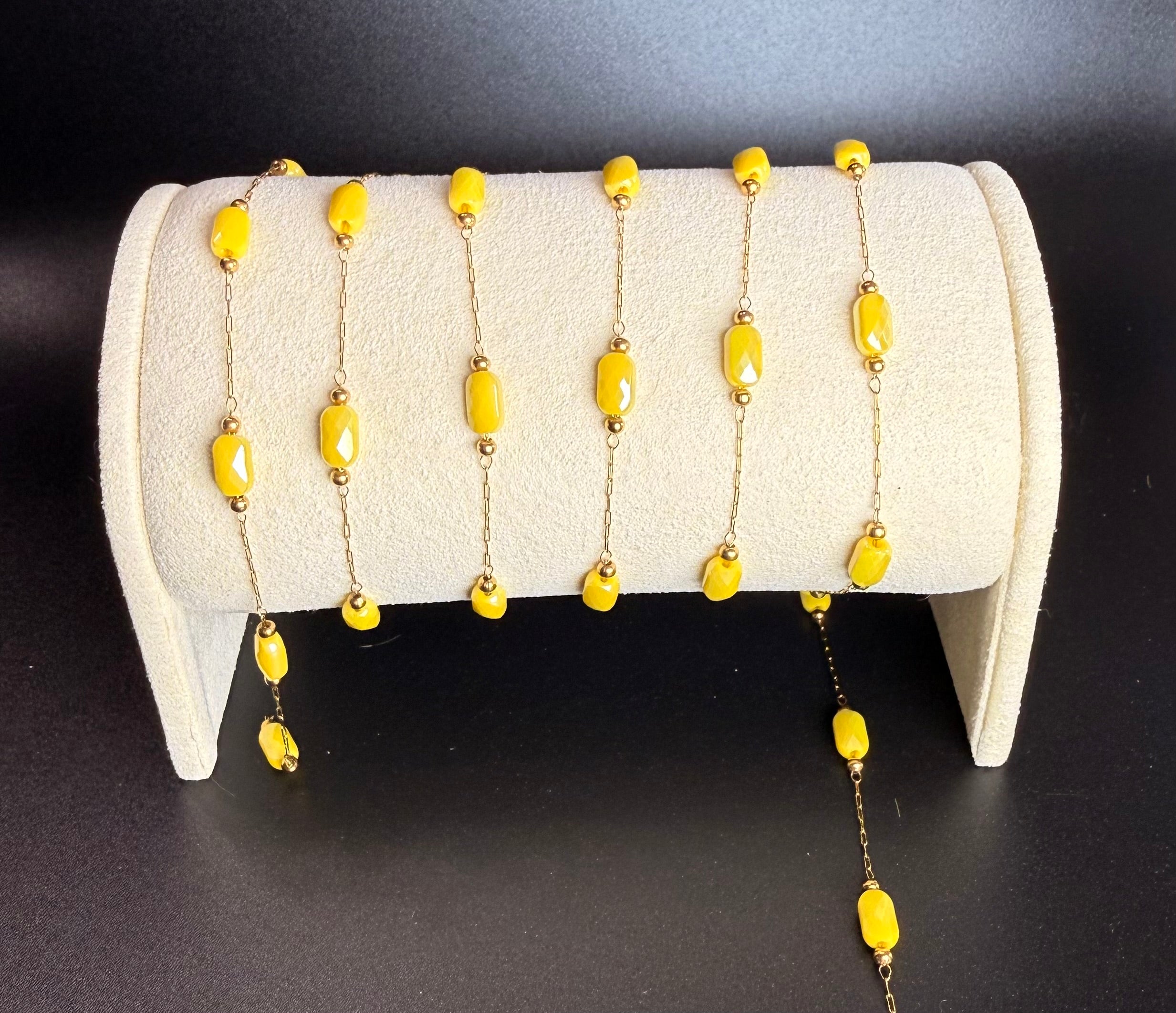 Stainless Steel Rectangle Crystal Bead Yellow