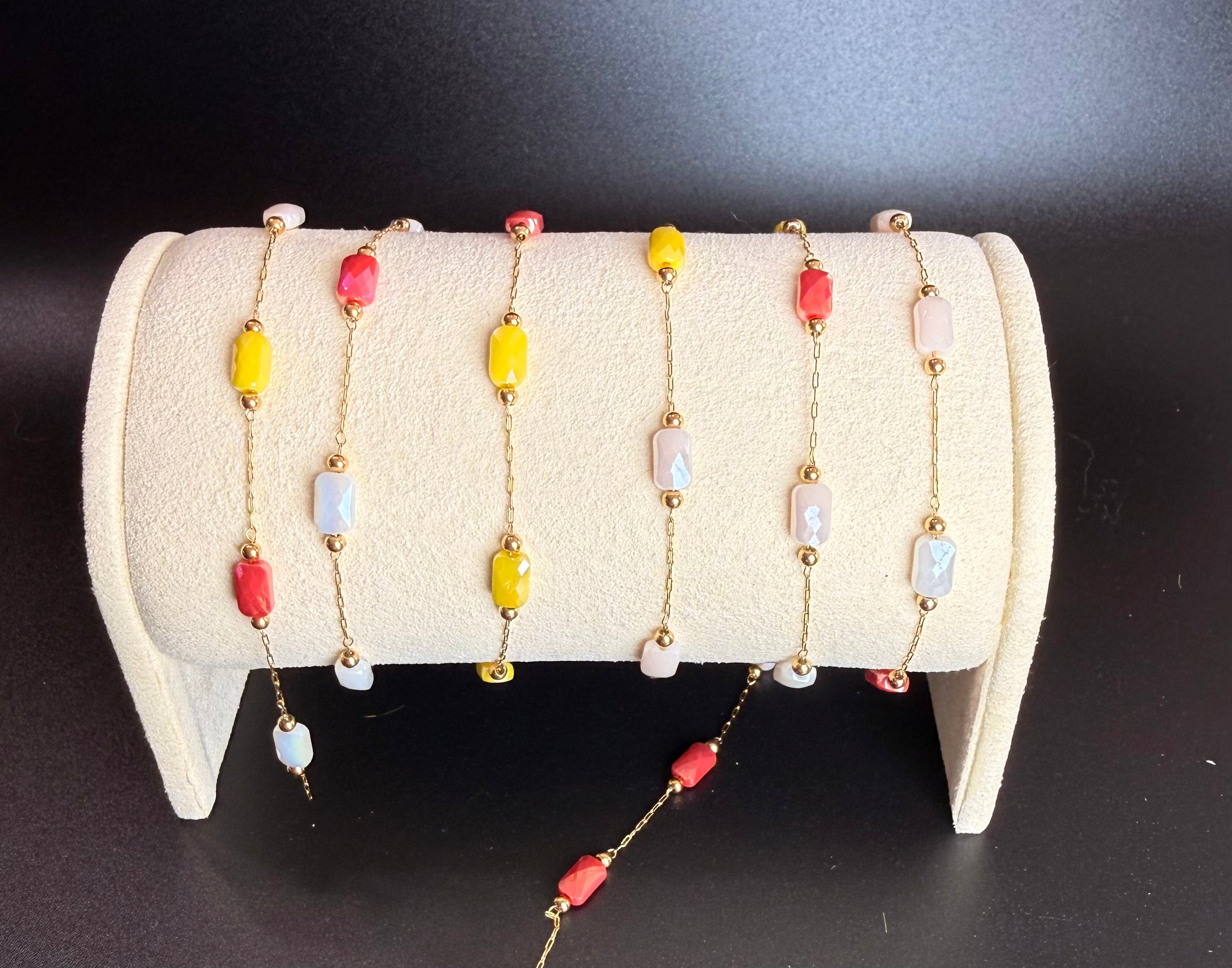 Stainless Steel Rectangle Crystal Bead Multi Color yellow/red/white