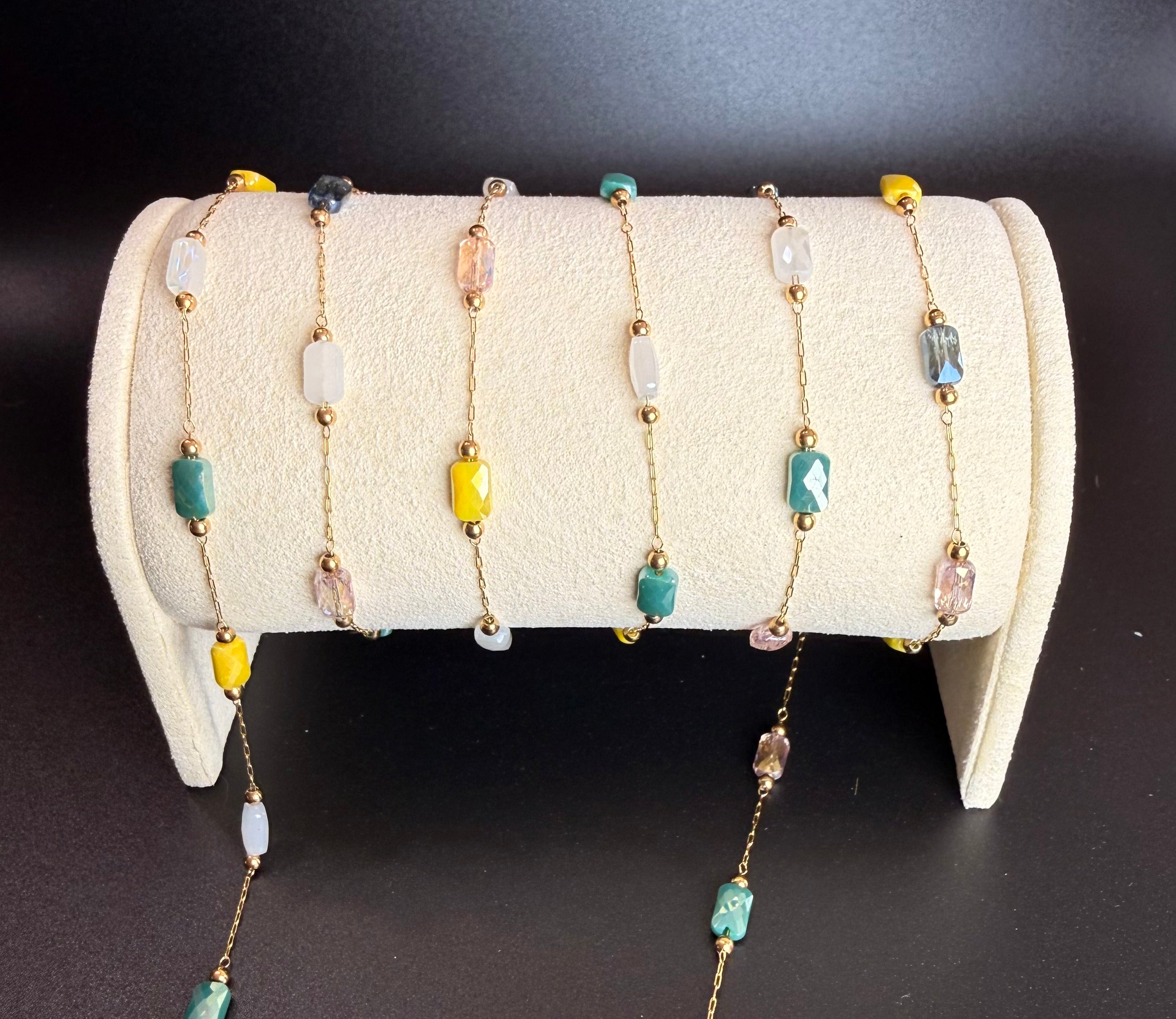 Stainless Steel Rectangle Crystal Bead Multi Color