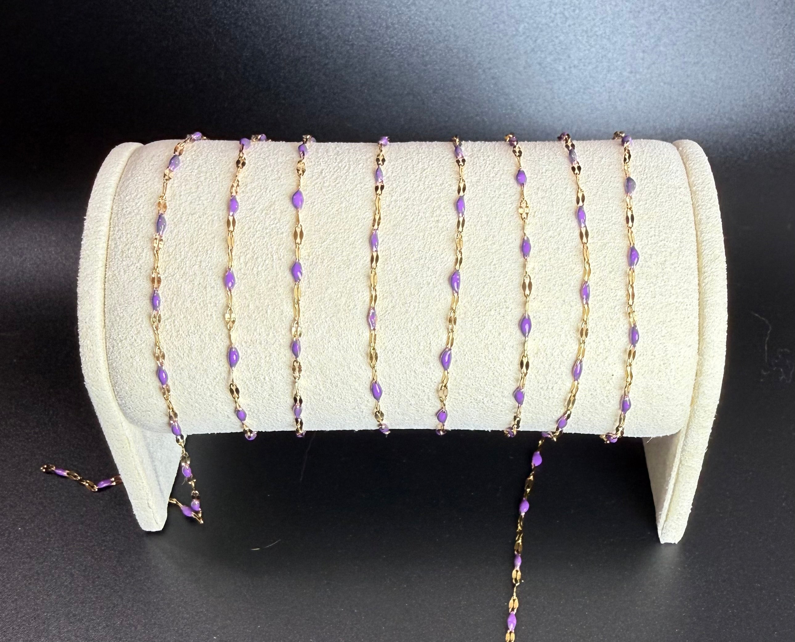 Stainless Steel Lip Chain with purple Enamel