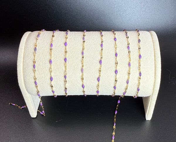 Stainless Steel Lip Chain with purple Enamel