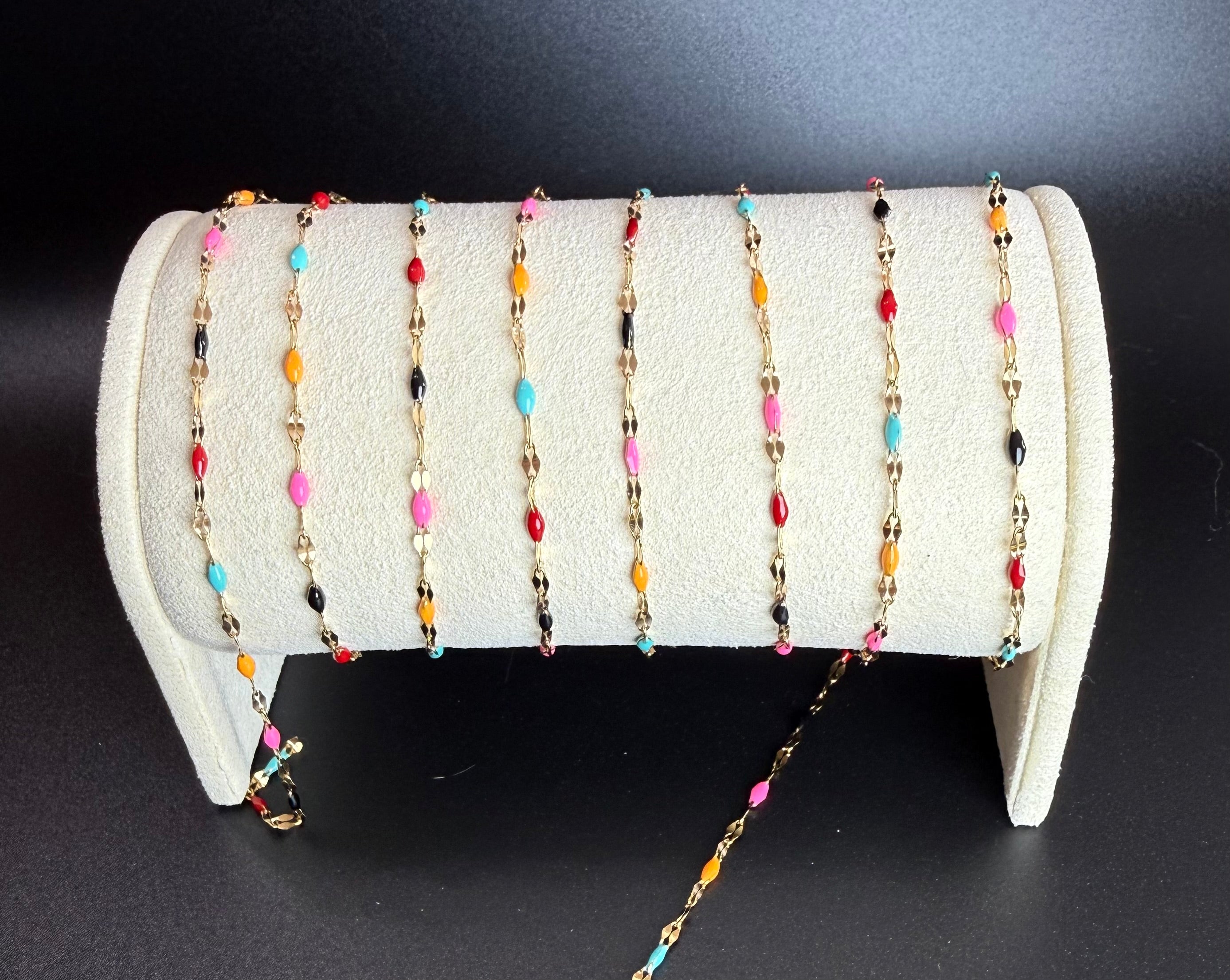 Stainless Steel Lip Chain with Muti Colored Enamel