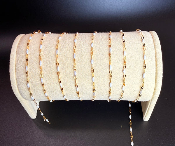 Stainless Steel Lip Chain with White Enamel