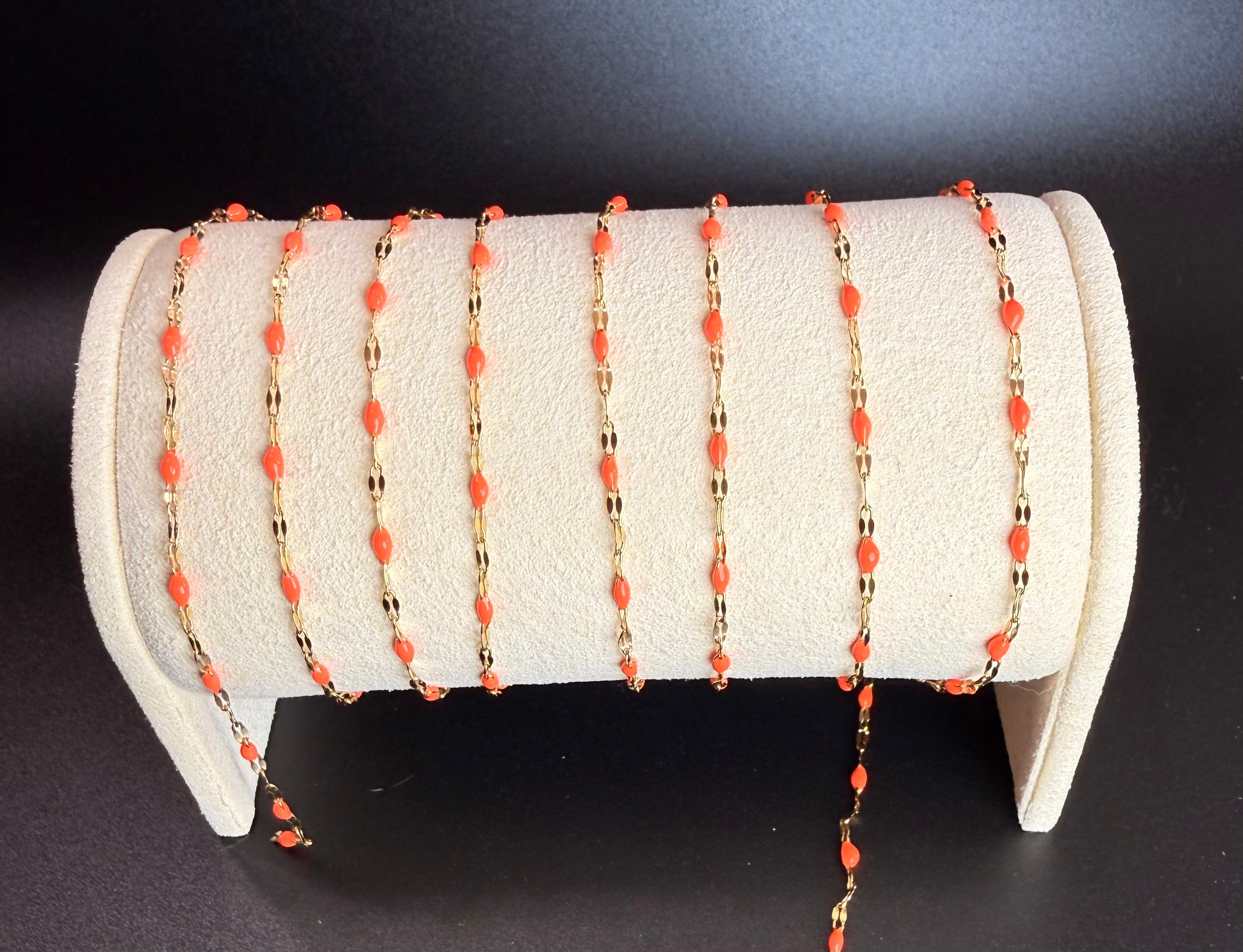Stainless Steel Lip Chain with Orange enamel