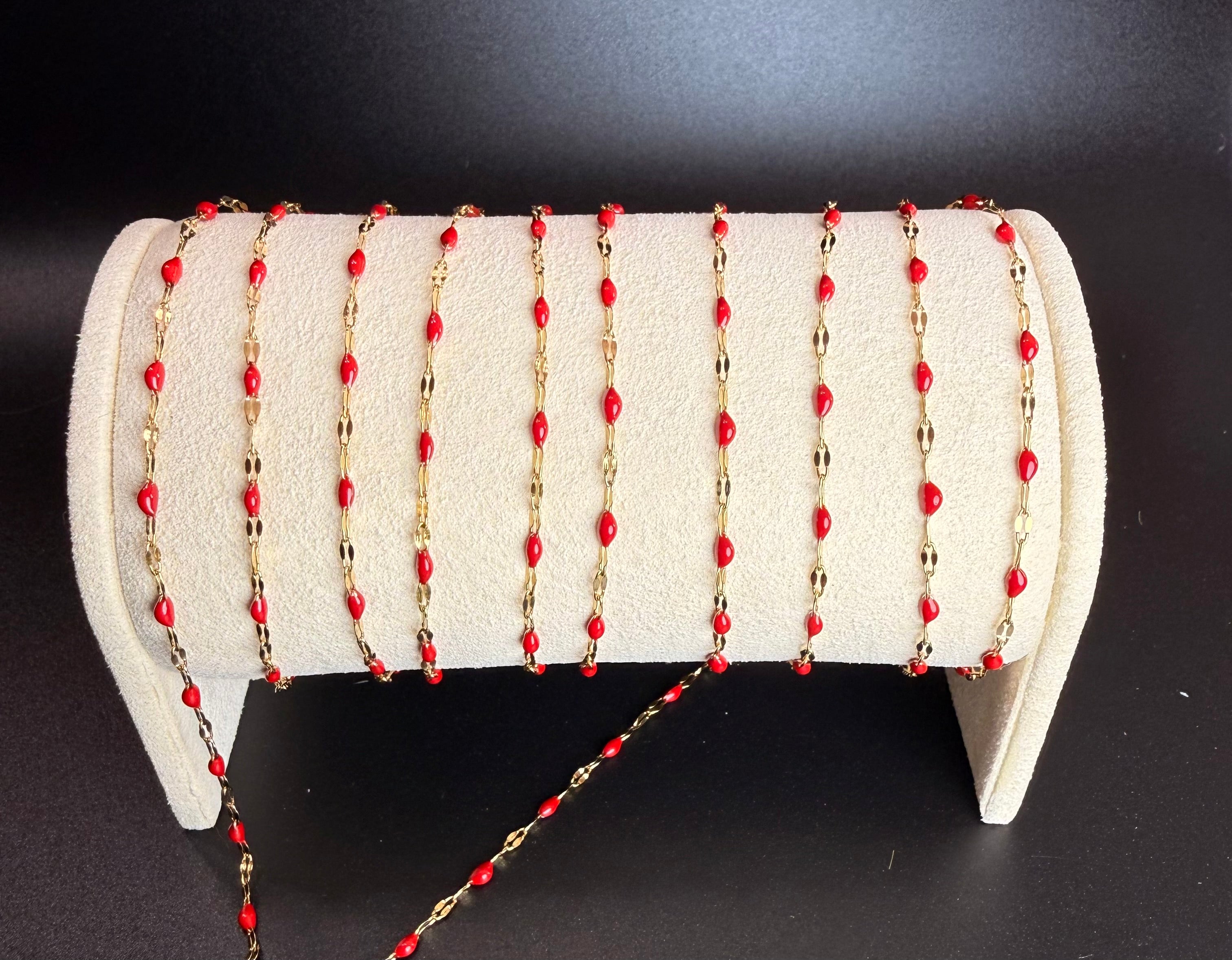 Stainless Steel Lip Chain with Red Enamel