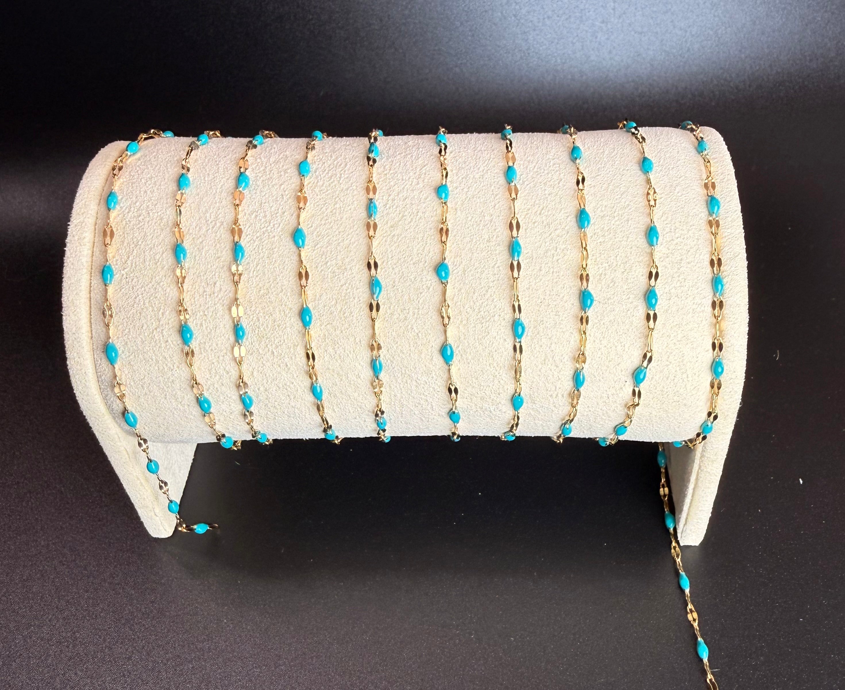 Stainless Steel lip Chain with Turquoise/cyan