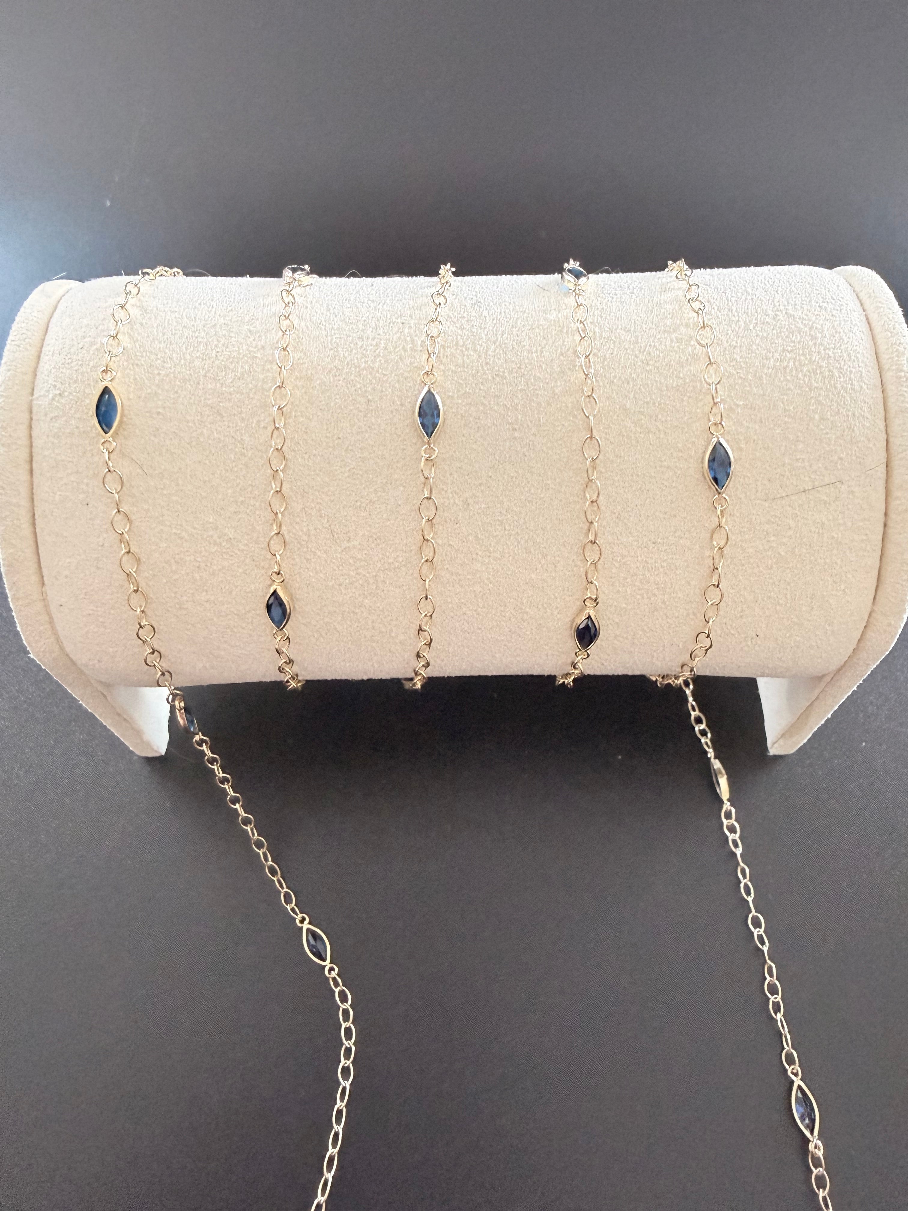 14k GF Round Cable Chain 2.3mm with Blue Marquise Zircon 6mm