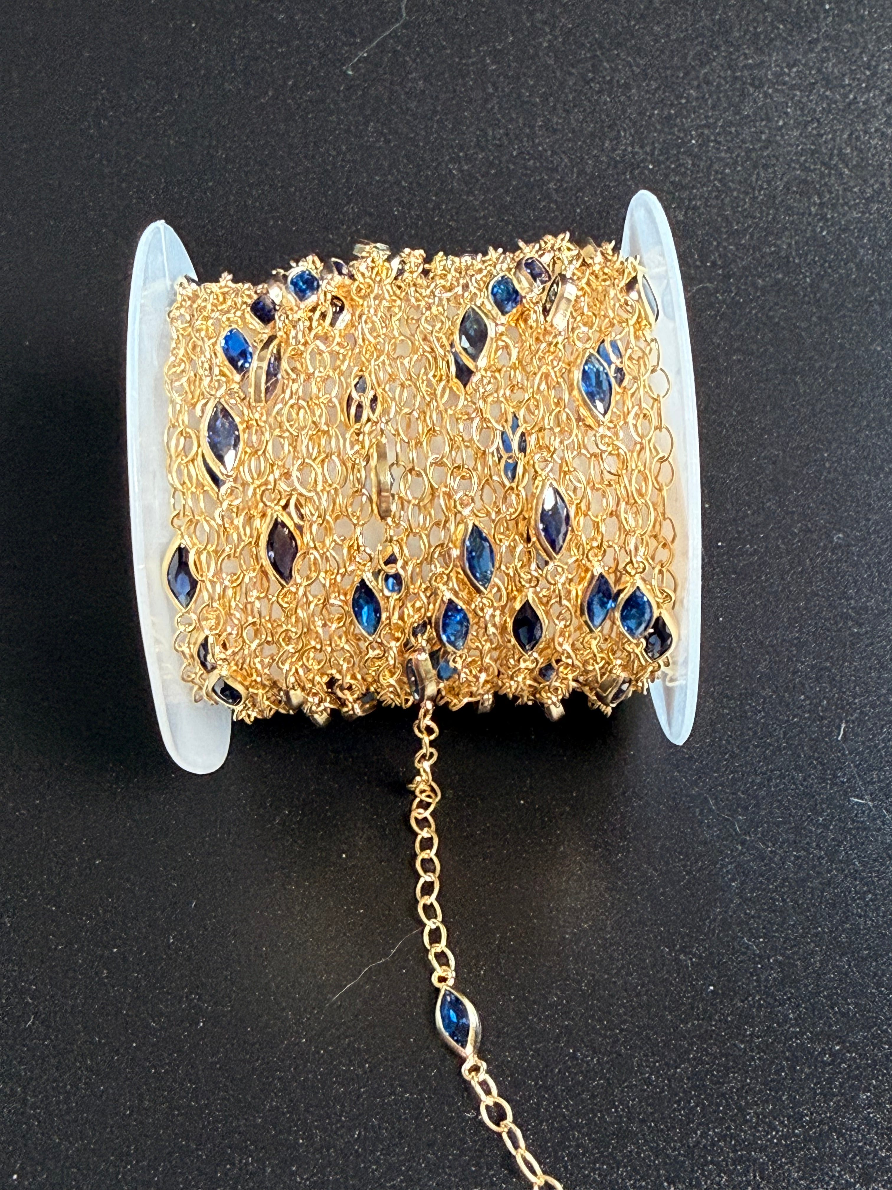 14k GF Round Cable Chain 2.3mm with Blue Marquise Zircon 6mm